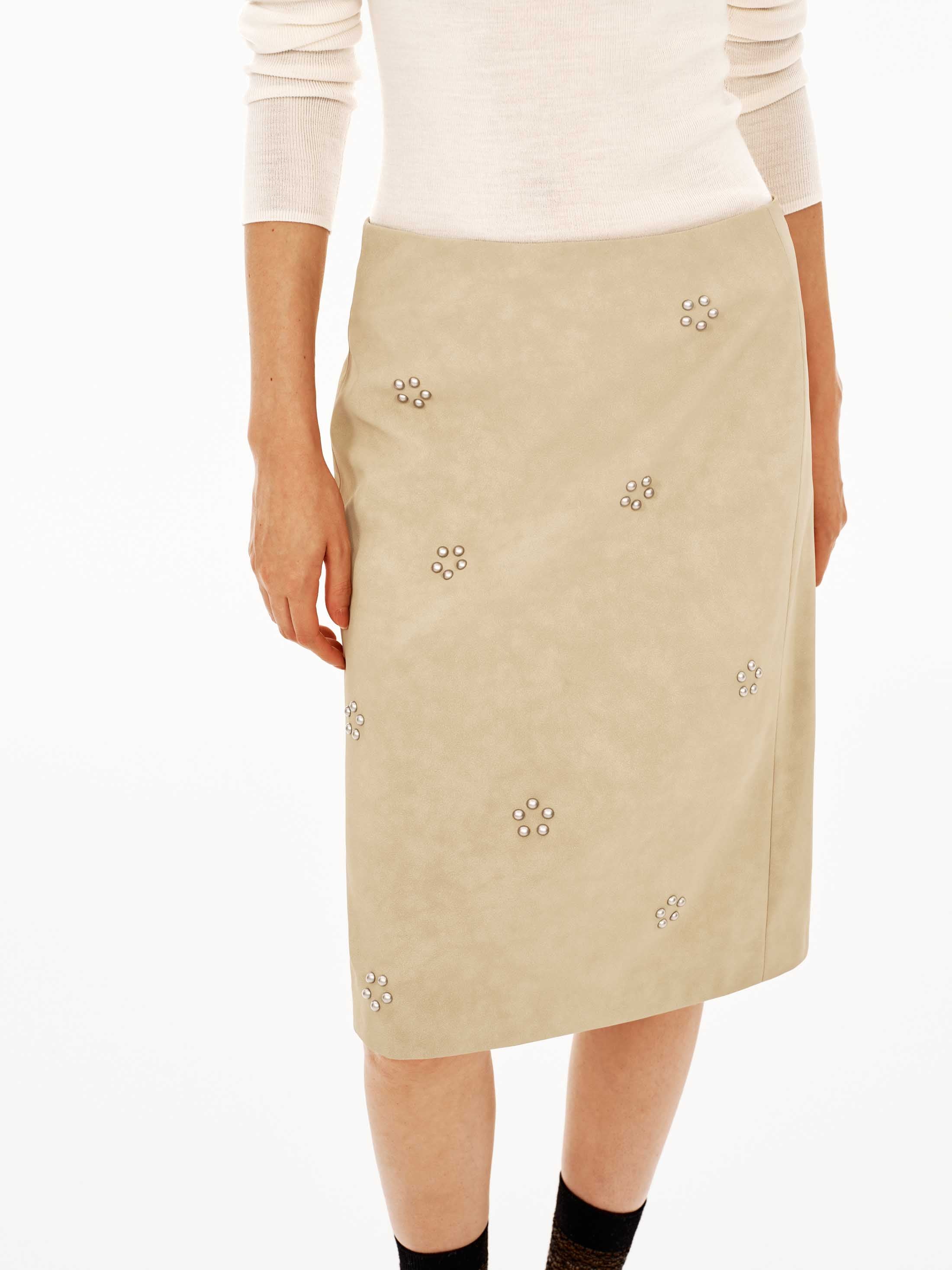 Suede Floral Beaded Mid-Low Rise H-Line Skirt