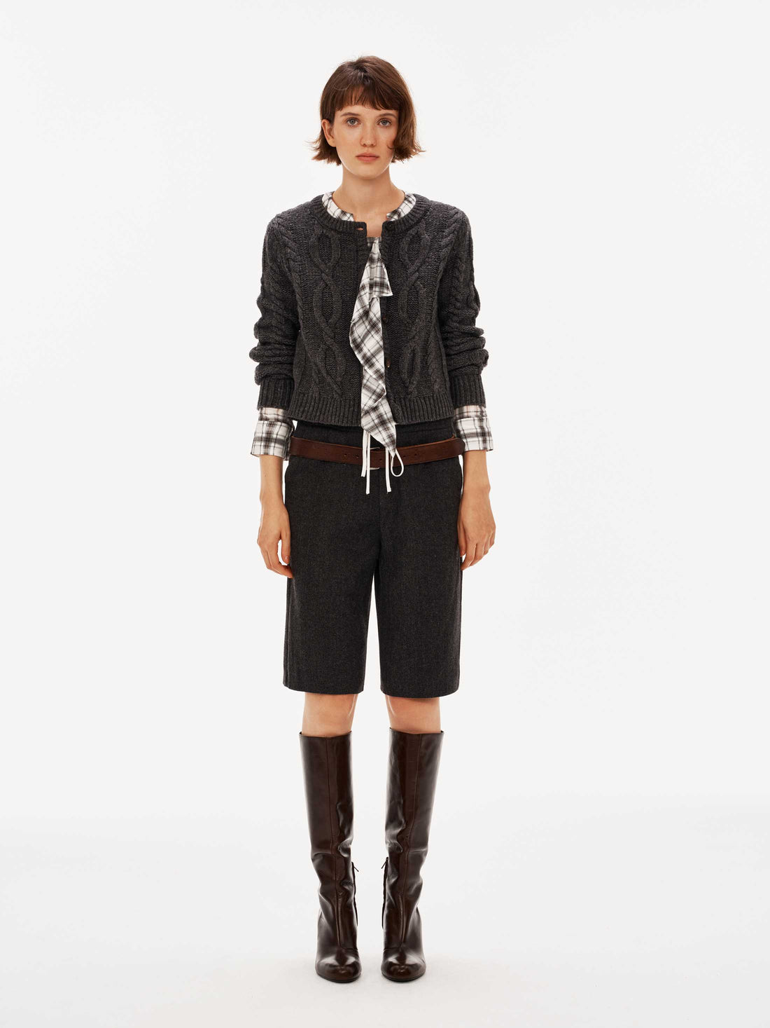 Plaid Patchwork Knit Cardigan