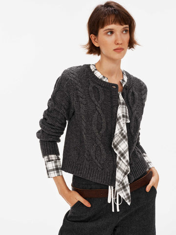 Plaid Patchwork Knit Cardigan