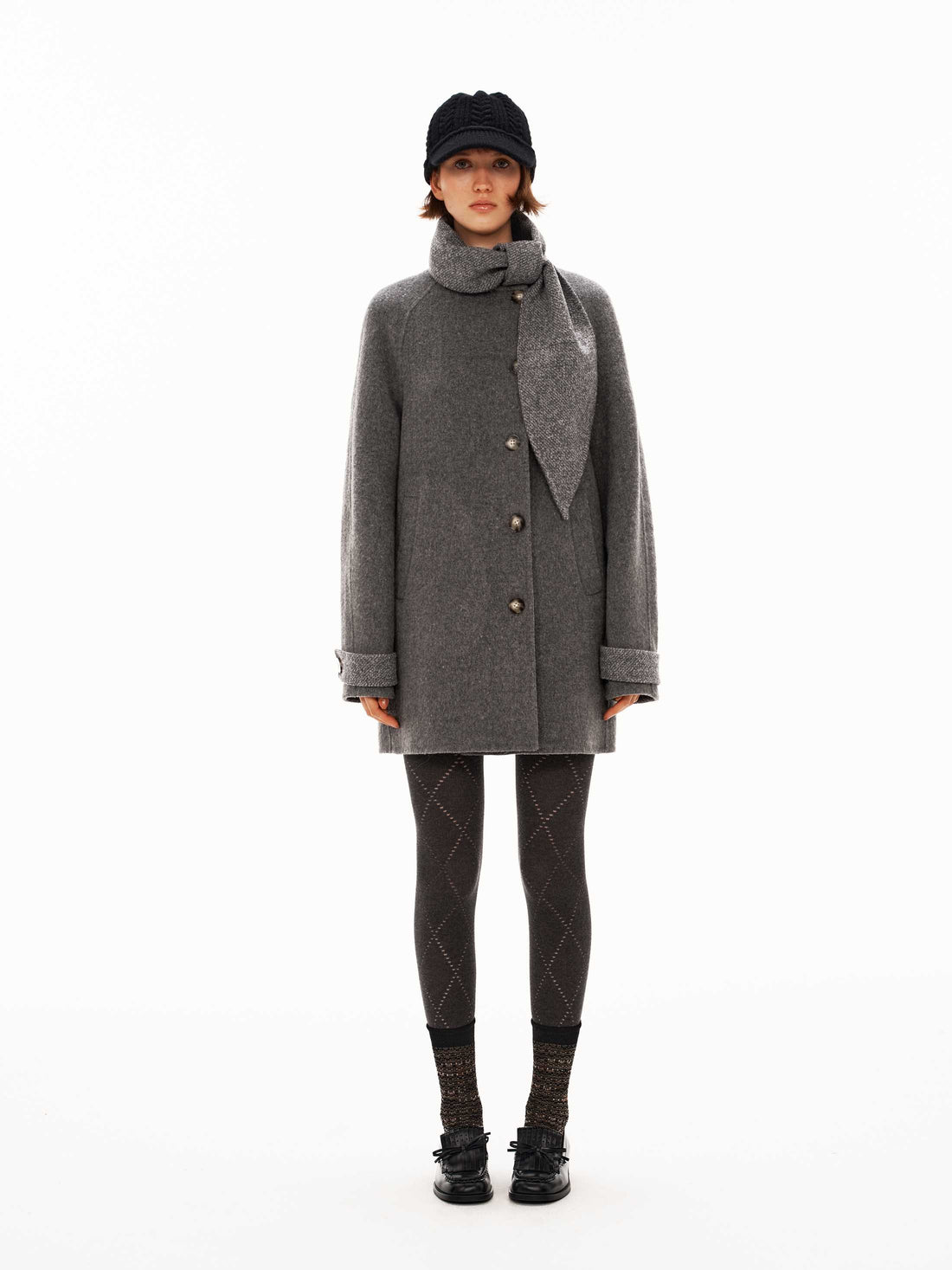 80% Wool Integrated-Scarf Contrast Double-Face Coat