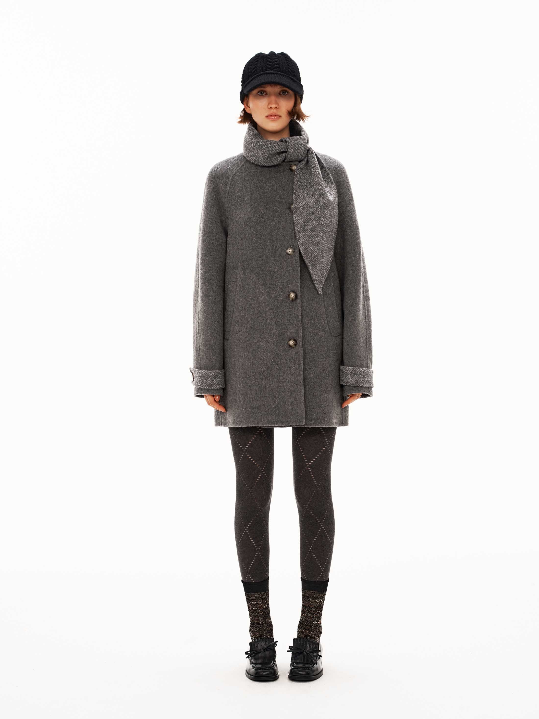 80% Wool Integrated-Scarf Contrast Double-Face Coat