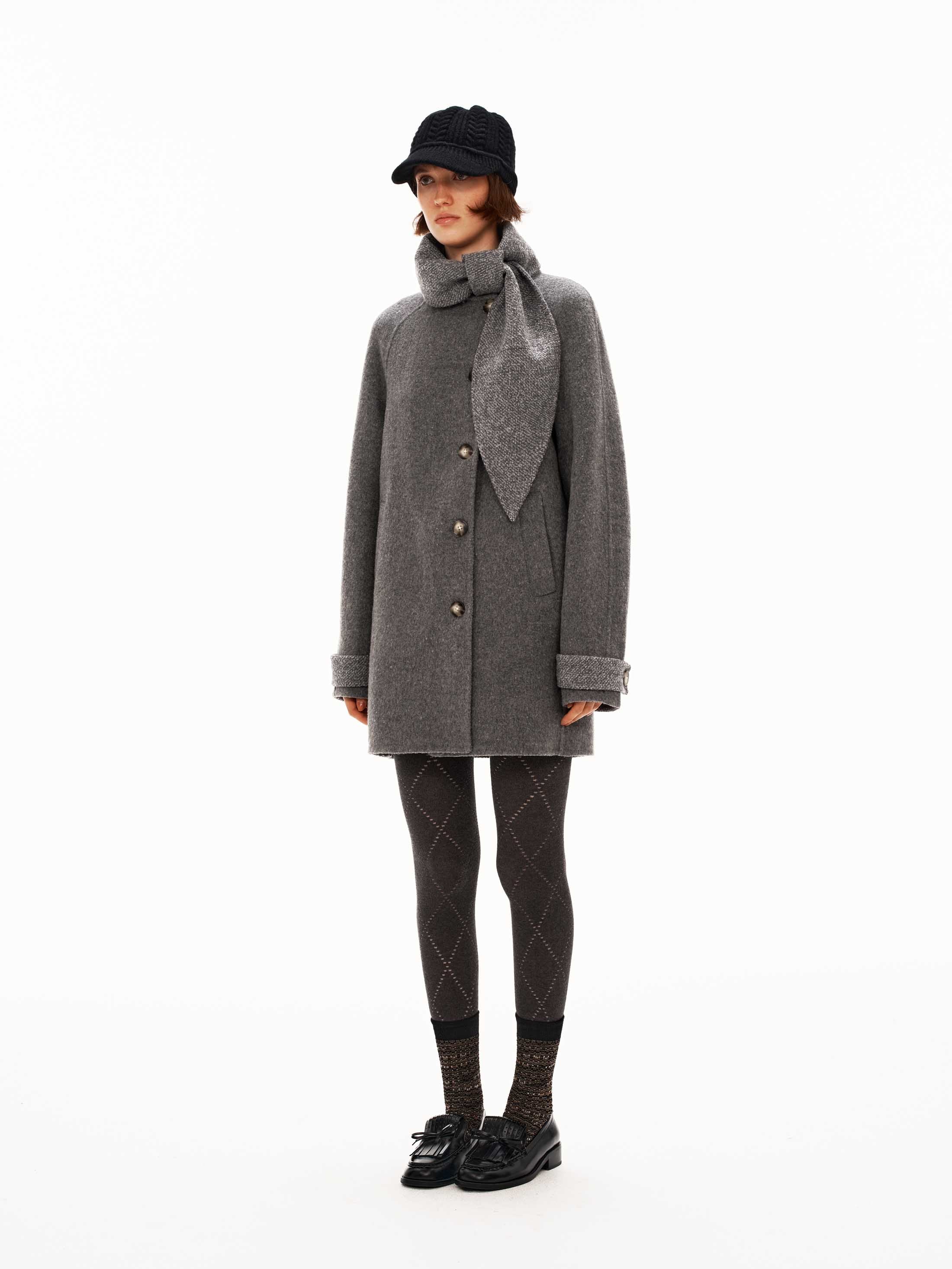 80% Wool Integrated-Scarf Contrast Double-Face Coat