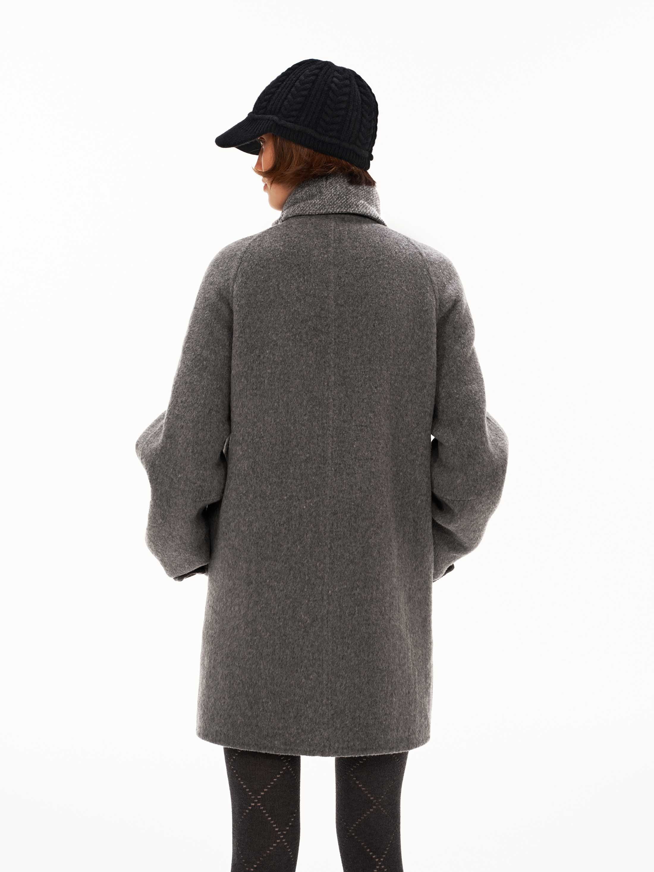 80% Wool Integrated-Scarf Contrast Double-Face Coat