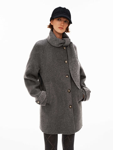80% Wool Integrated-Scarf Contrast Double-Face Coat