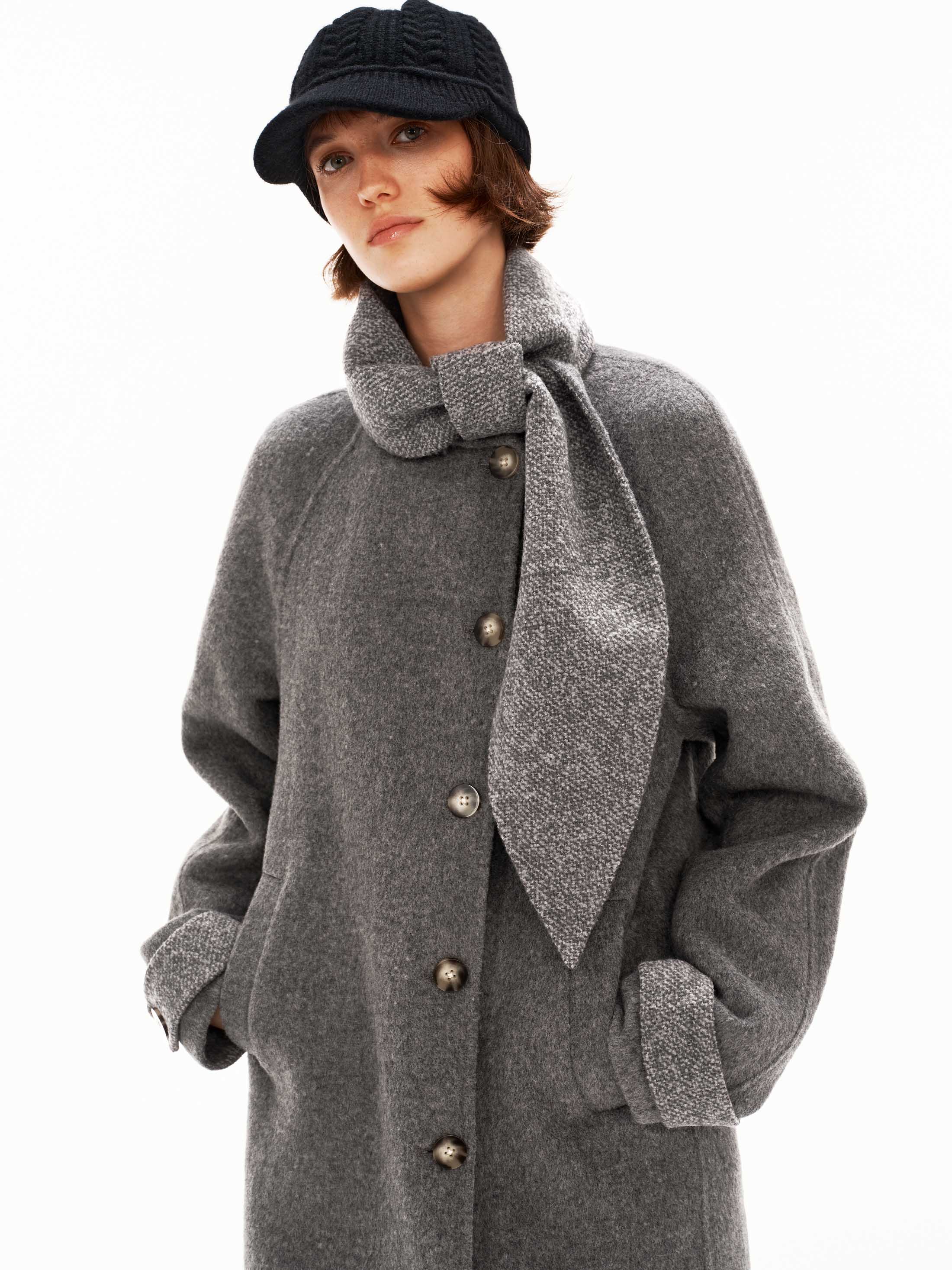 80% Wool Integrated-Scarf Contrast Double-Face Coat