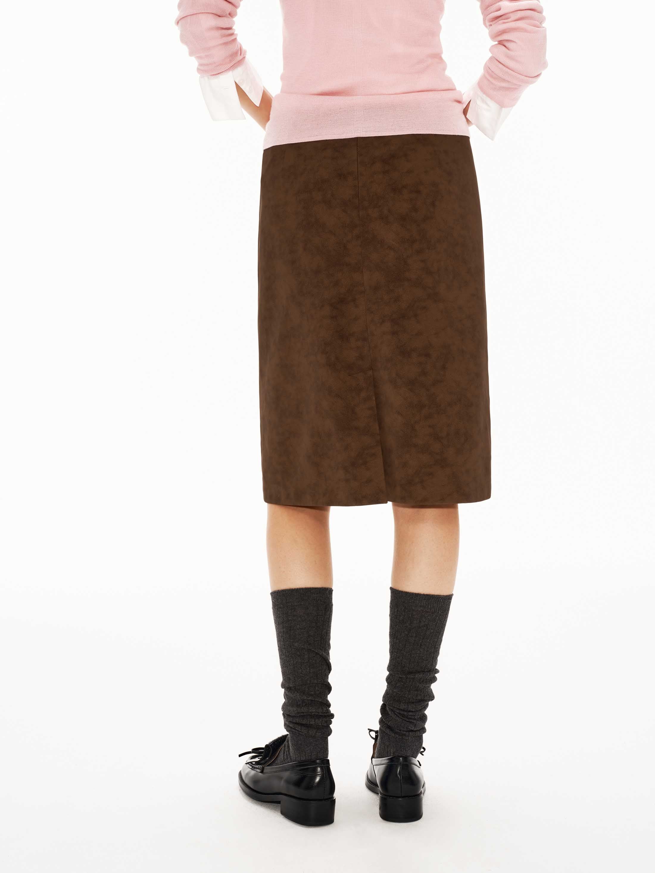 Suede Floral Beaded Mid-Low Rise H-Line Skirt