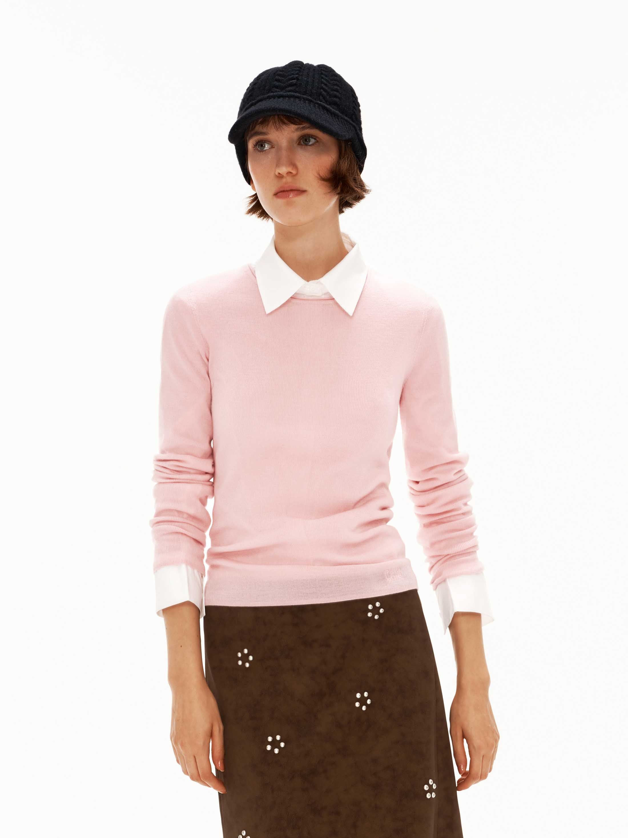 Suede Floral Beaded Mid-Low Rise H-Line Skirt