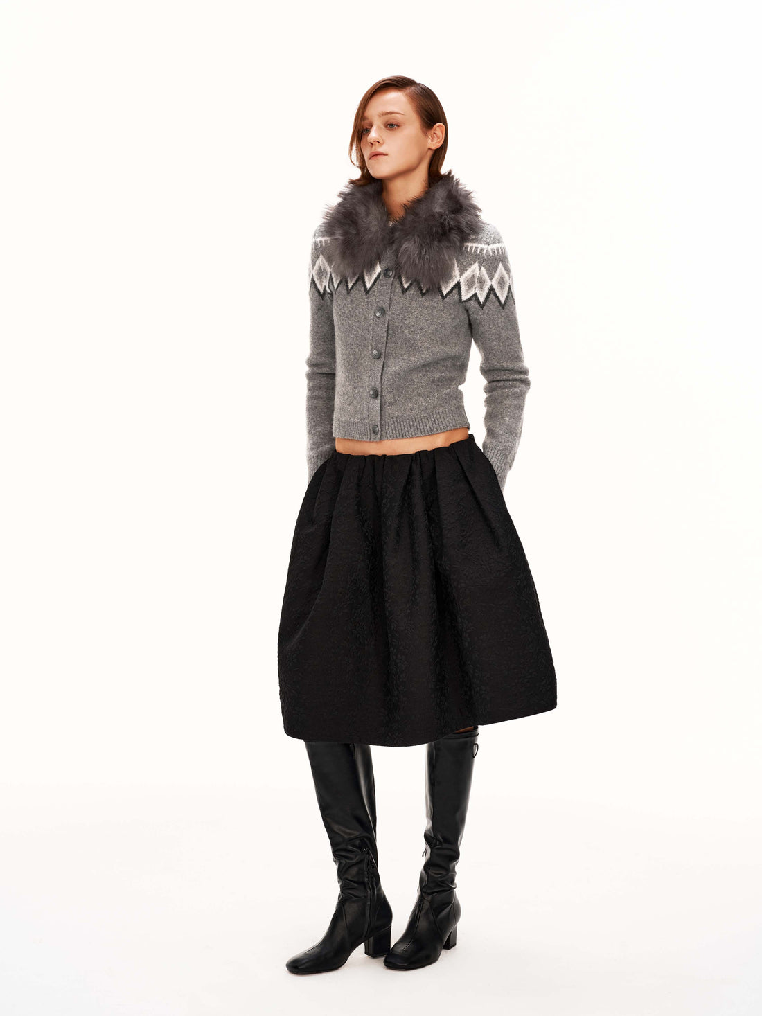 Fair Isle Detachable-Collar Cardigan