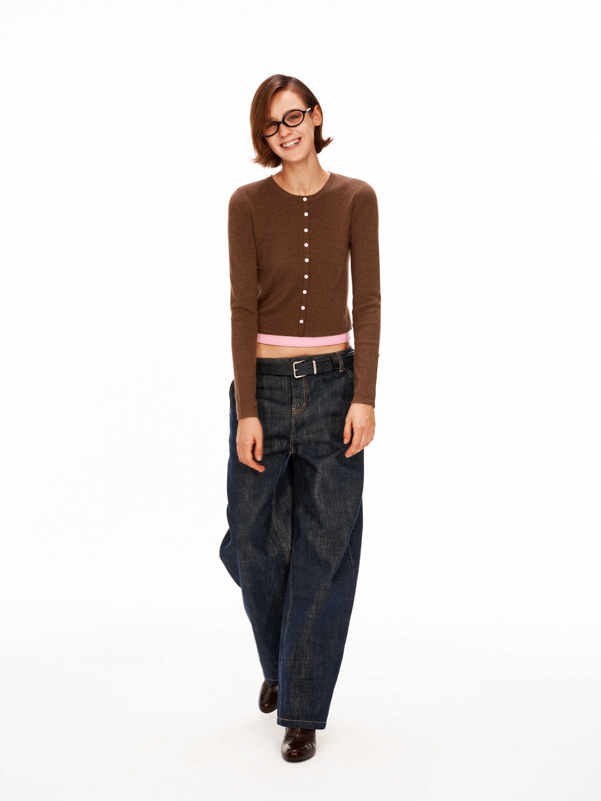Contrast Faux-Layer Cropped Knit Pullover