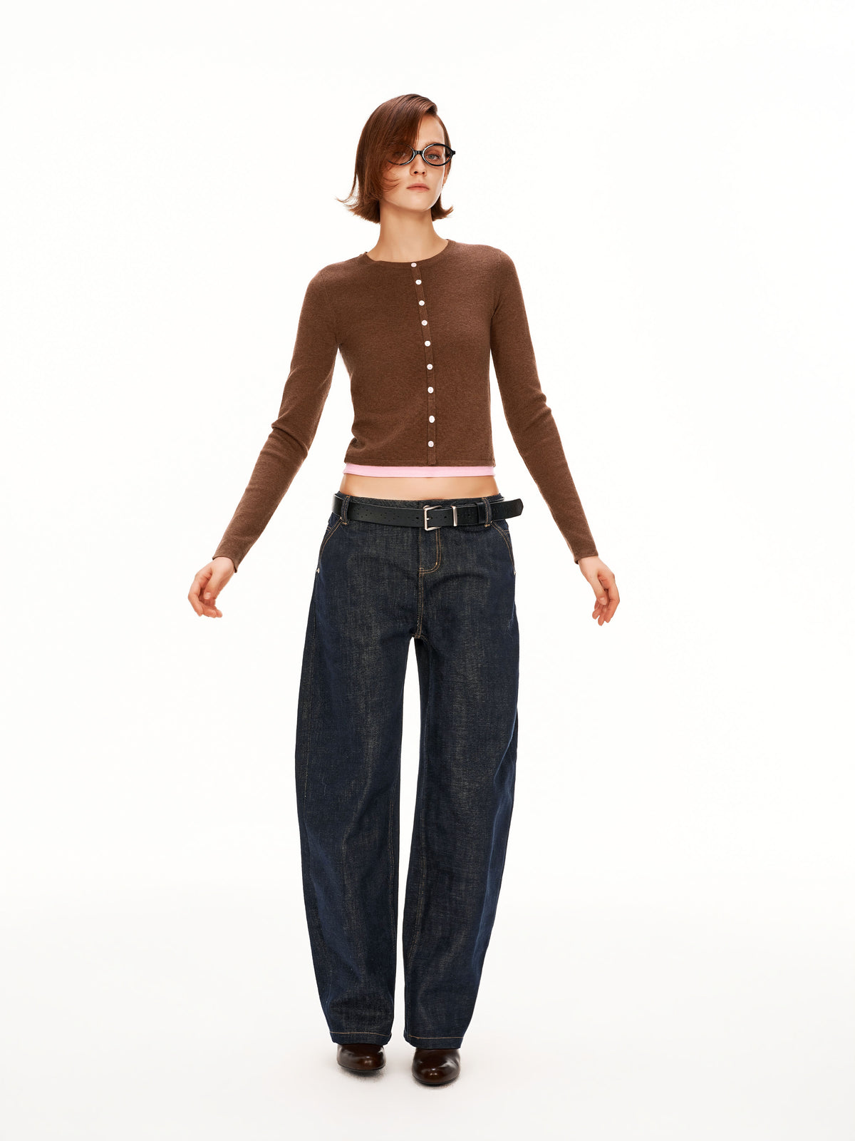 Contrast Faux-Layer Cropped Knit Pullover