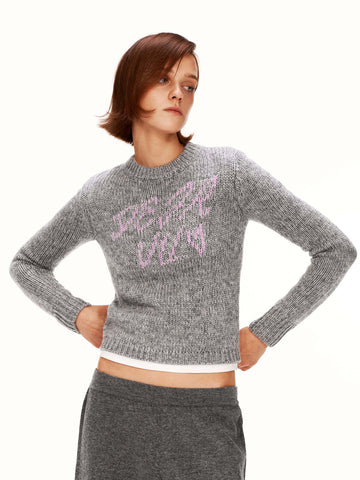 80s Basolan Wool Graphic Cropped Knit Sweater