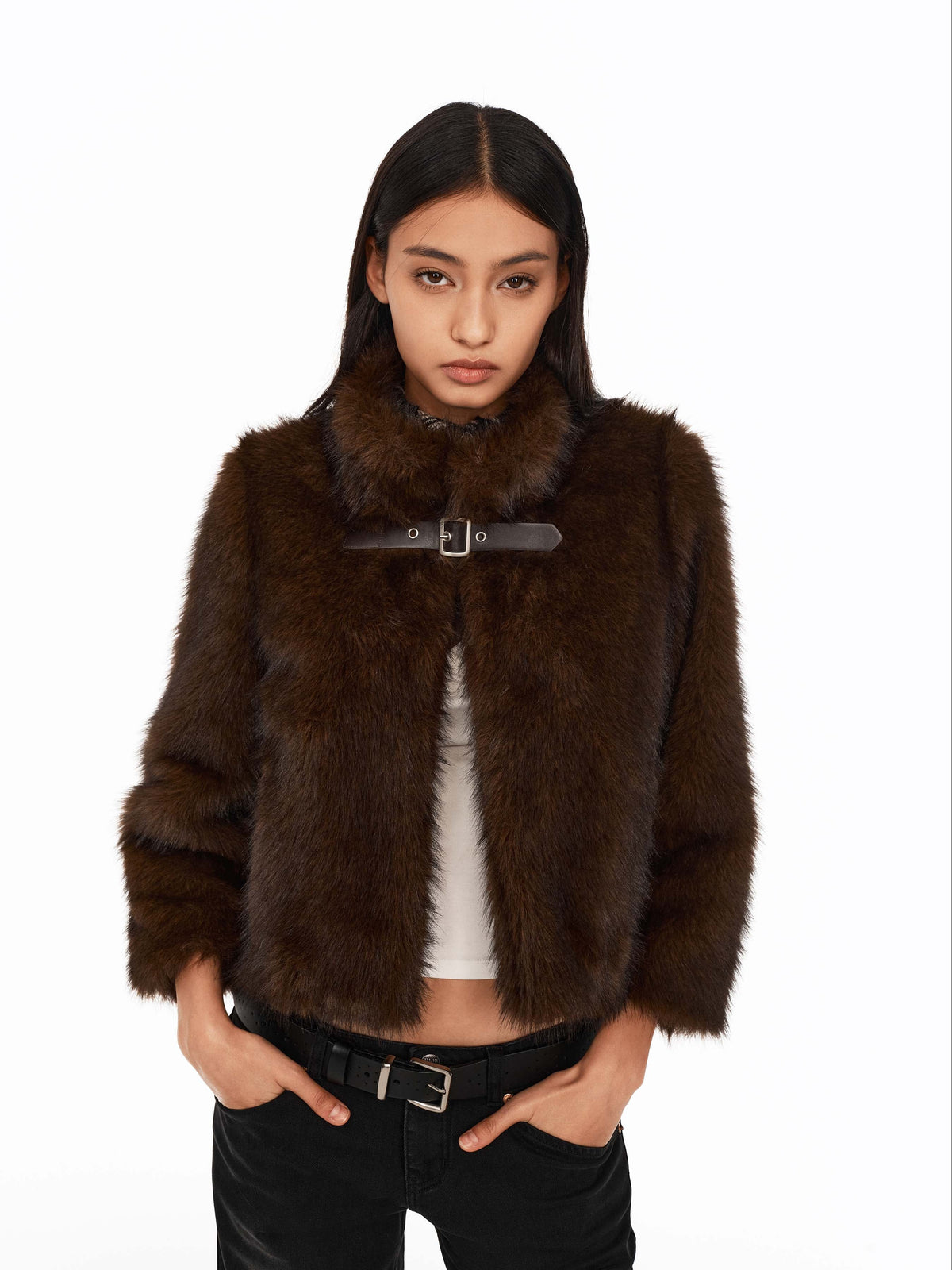 Tipped Faux-Fur Cropped Jacket
