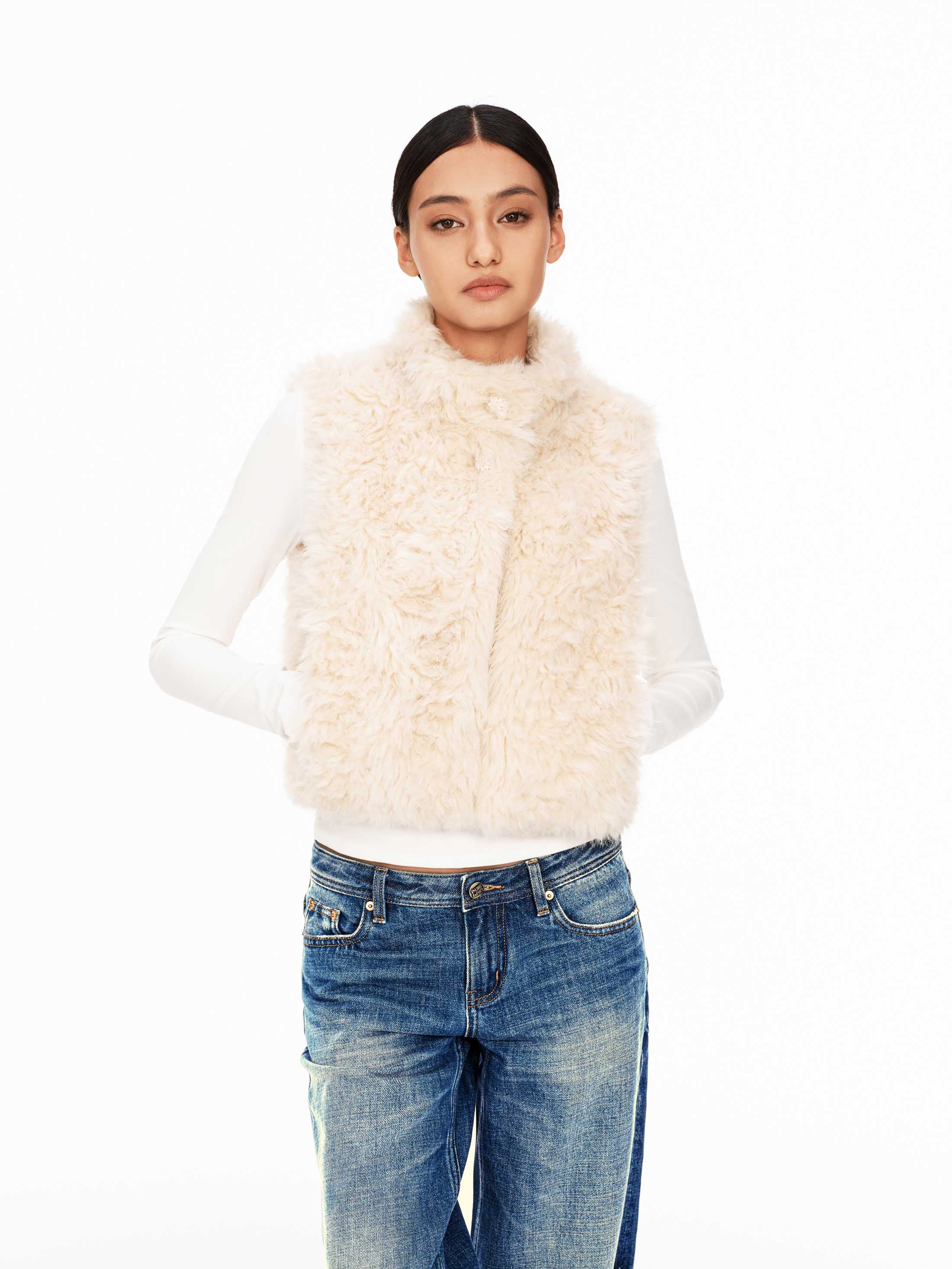 Cozy Faux Shearling High-Neck Vest