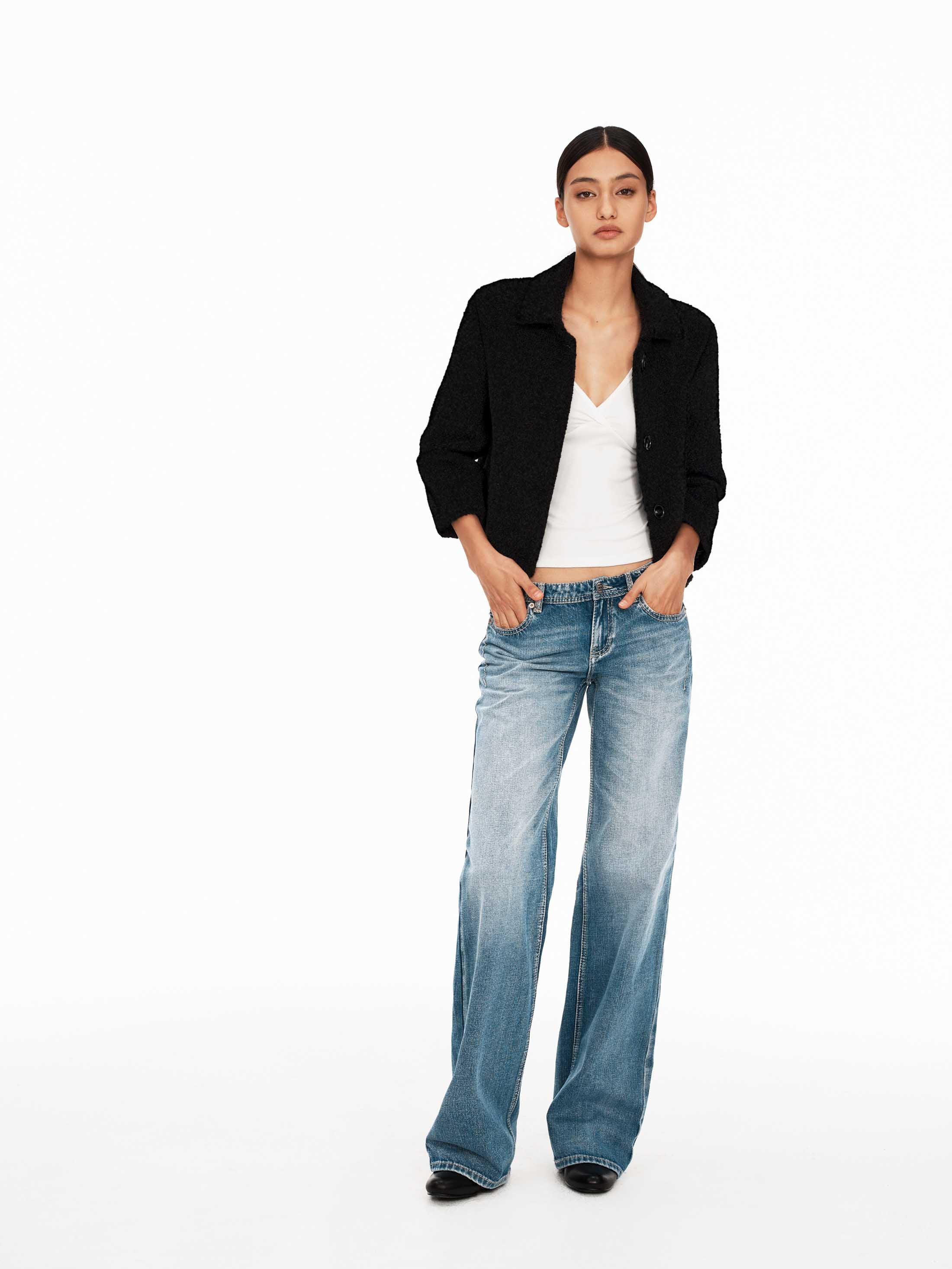 Textured Tweed Three-Quarter Sleeve Jacket