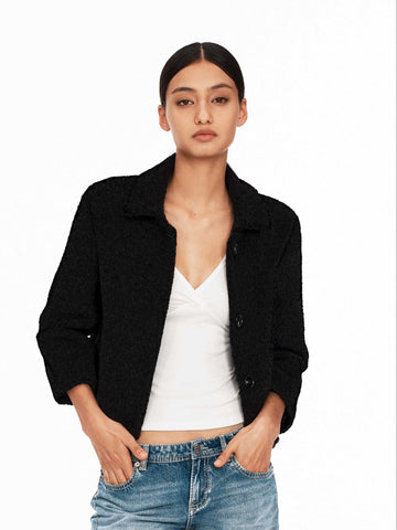 Textured Tweed Three-Quarter Sleeve Jacket