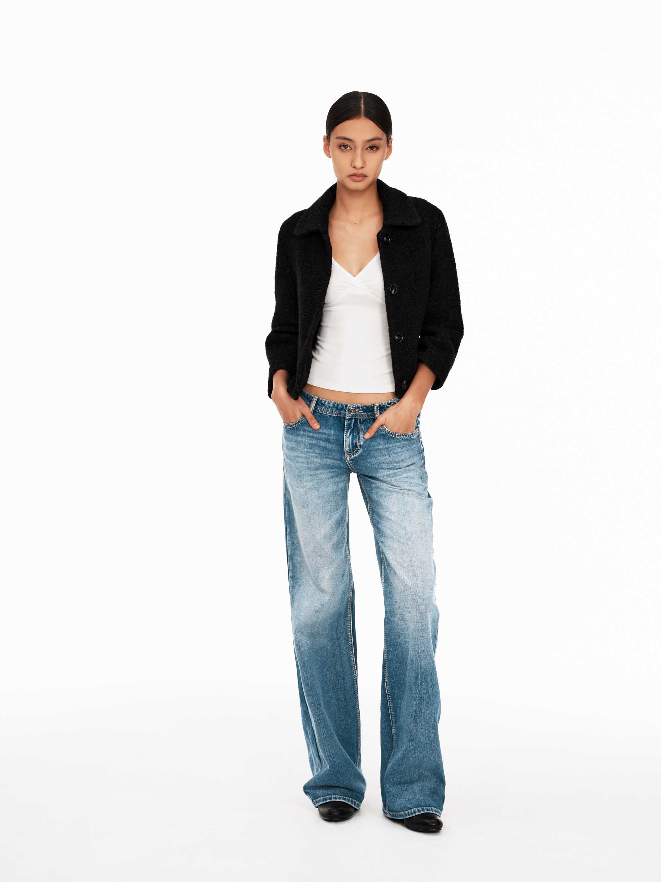 Textured Tweed Three-Quarter Sleeve Jacket