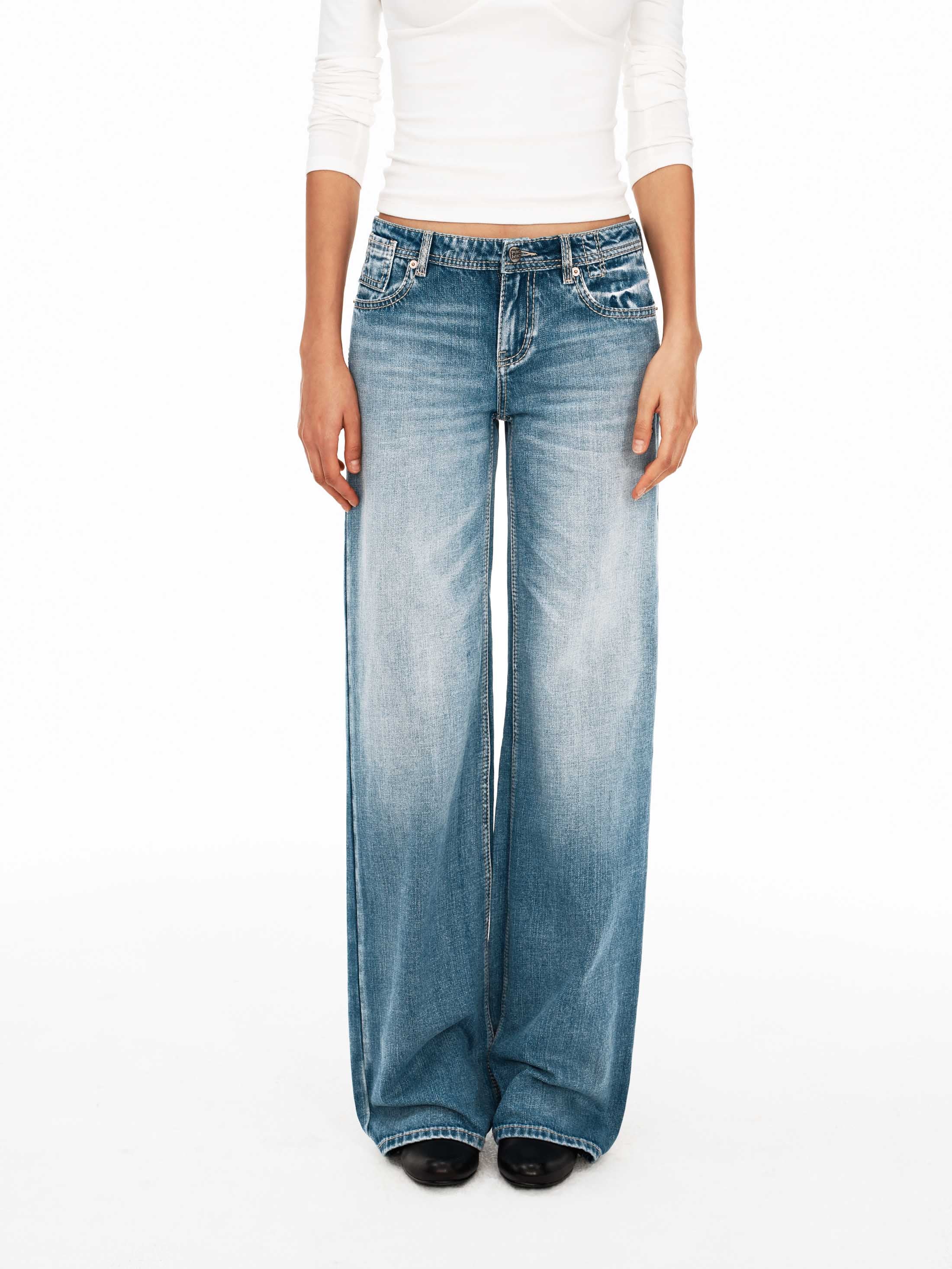 Vintage Blue Hand-Whiskered Straight-Leg Jeans
