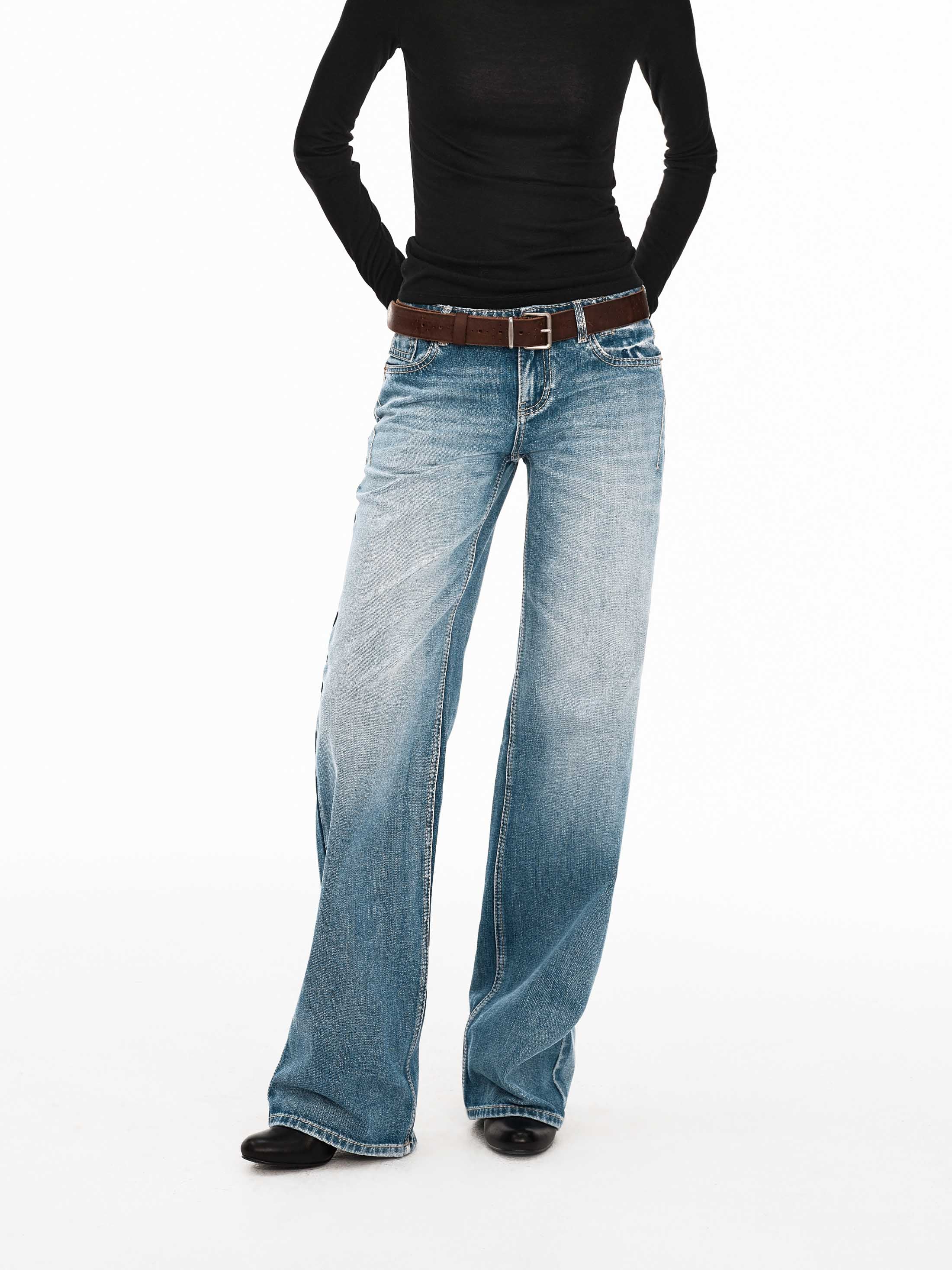 Vintage Blue Hand-Whiskered Straight-Leg Jeans