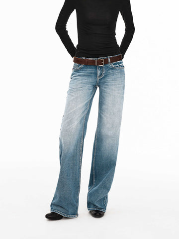 Vintage Blue Hand-Whiskered Straight-Leg Jeans