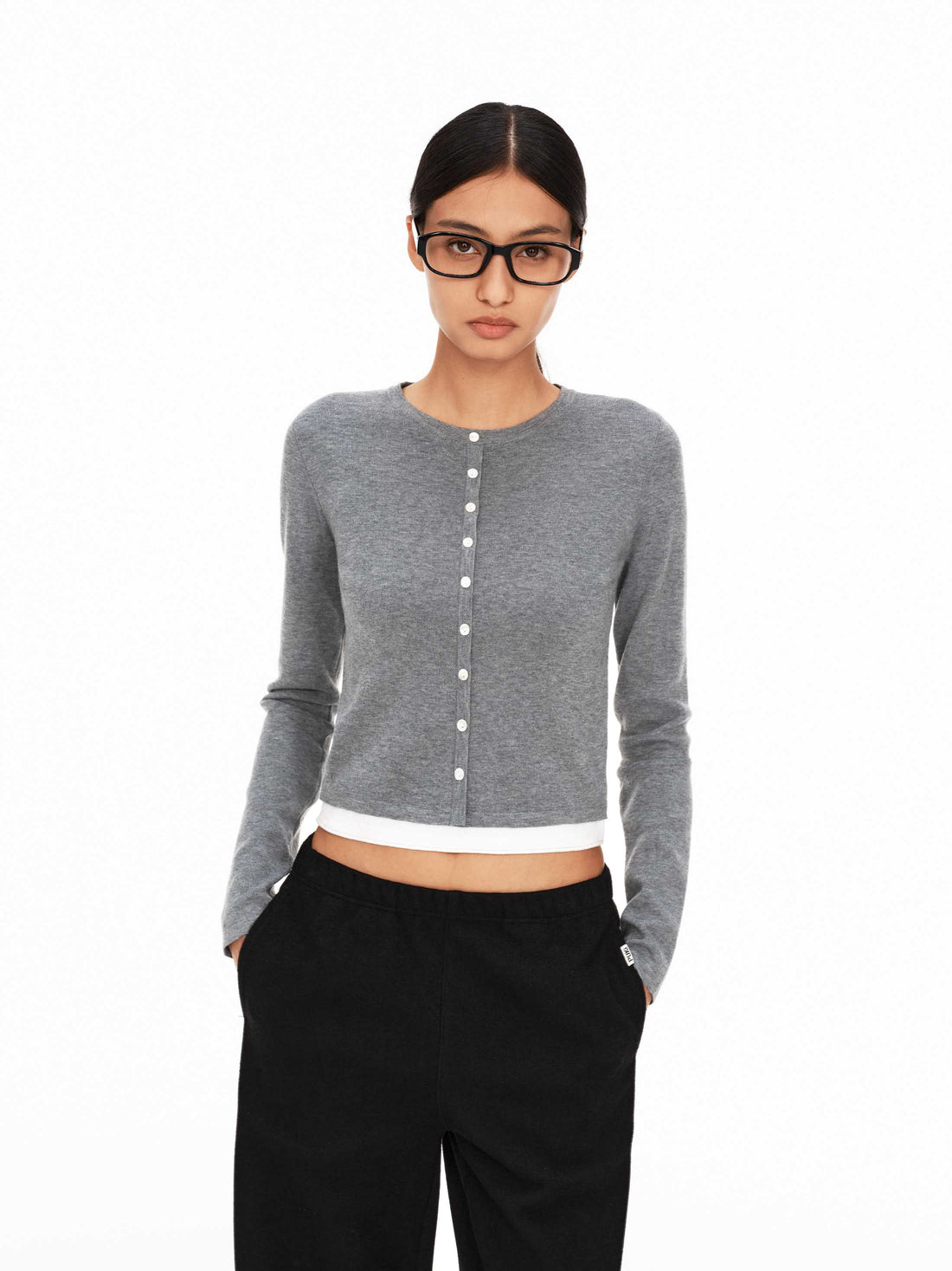 Contrast Faux-Layer Cropped Knit Pullover