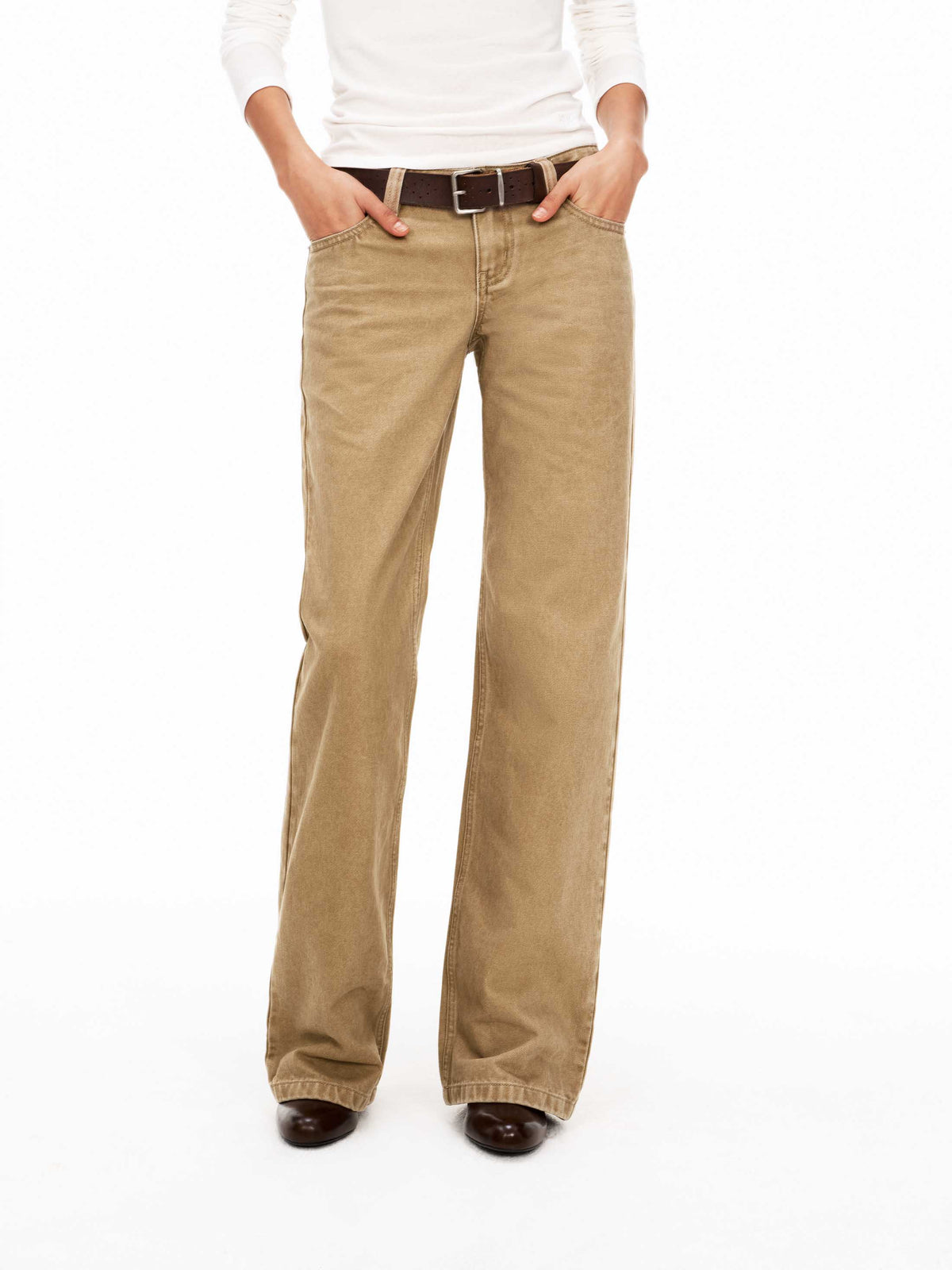 Low-Rise Washed Khaki Utility Pants