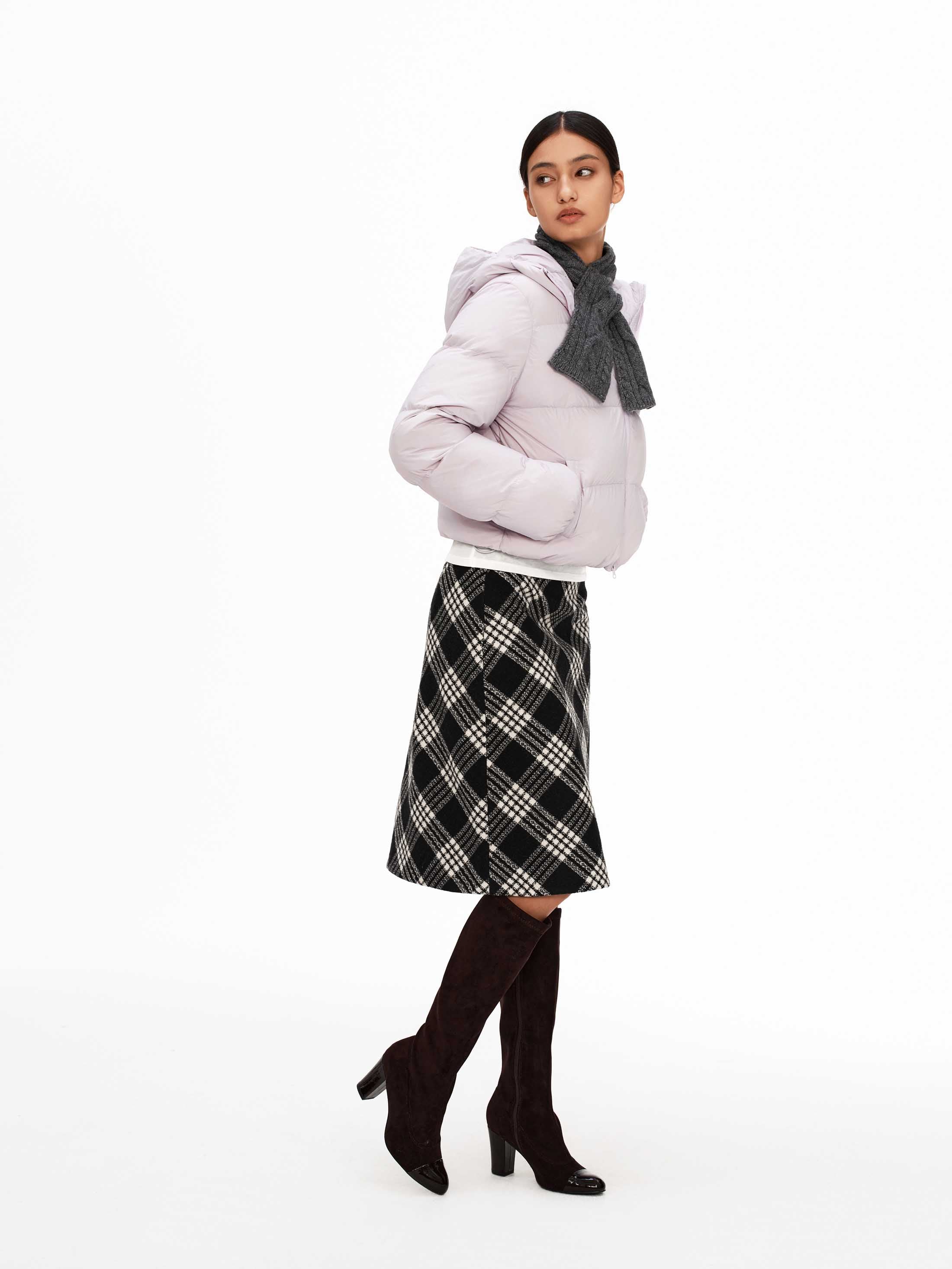 Vintage Plaid Wool-Blend Midi Skirt