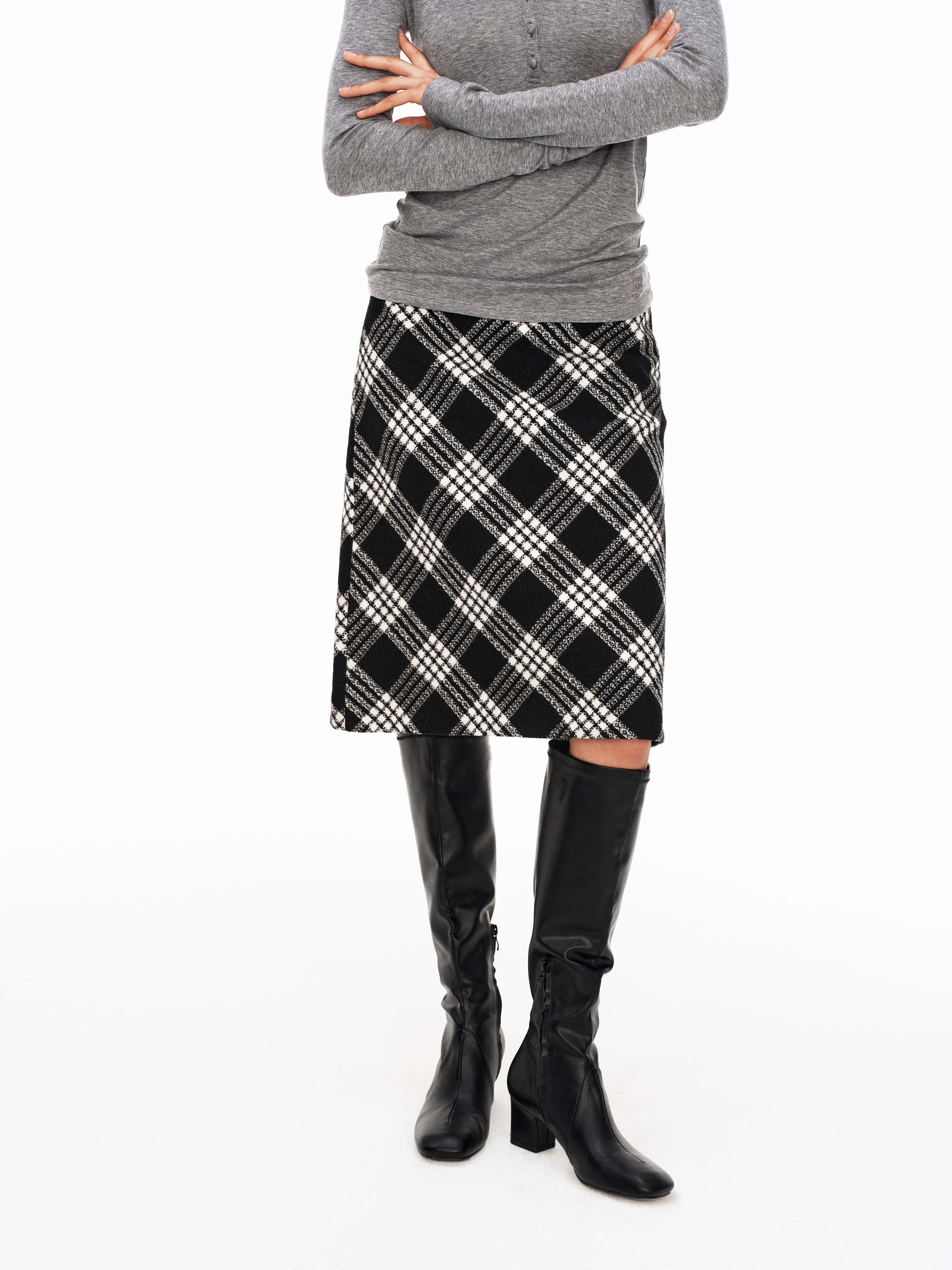 Vintage Plaid Wool-Blend Midi Skirt