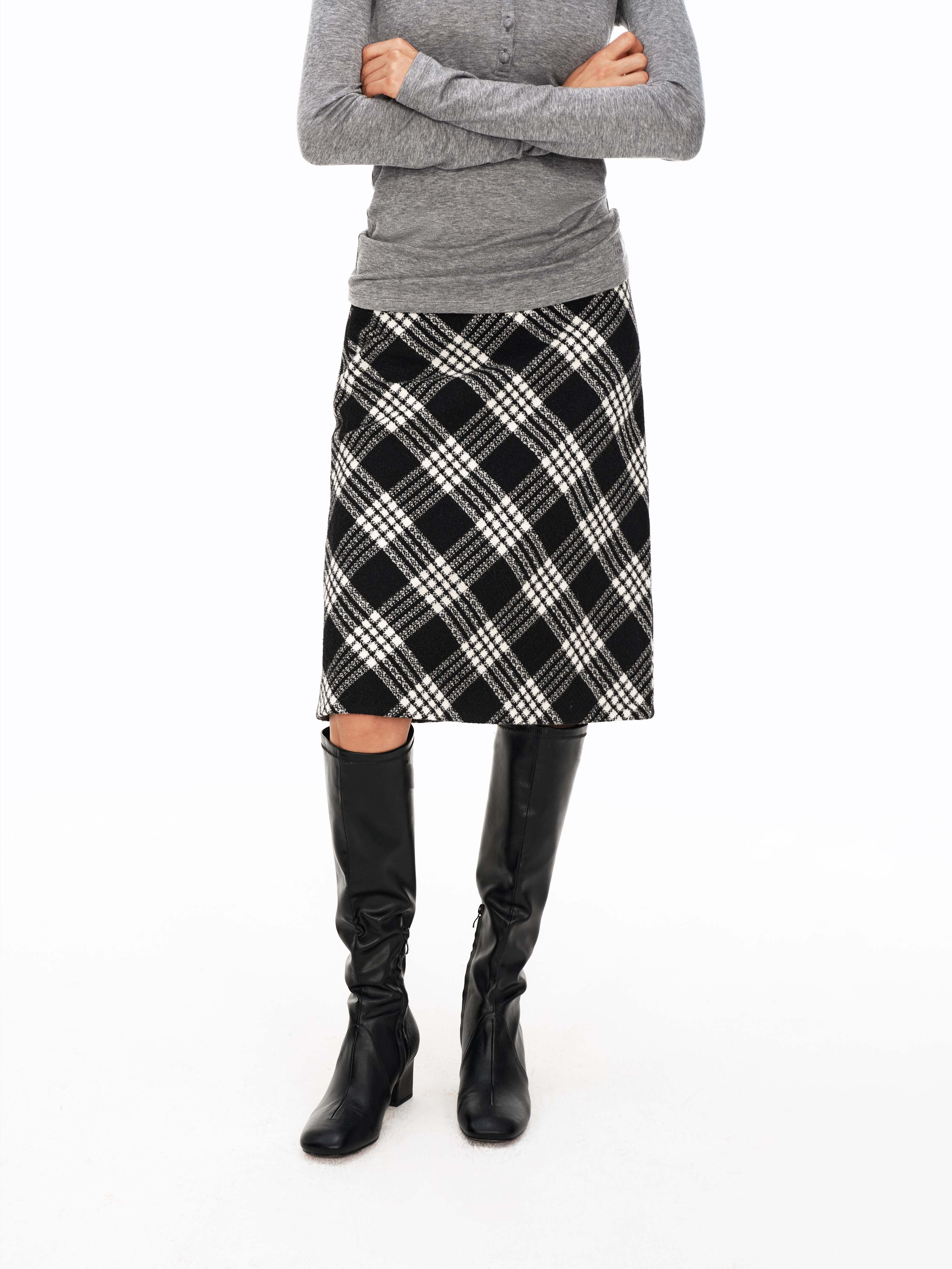 Vintage Plaid Wool-Blend Midi Skirt