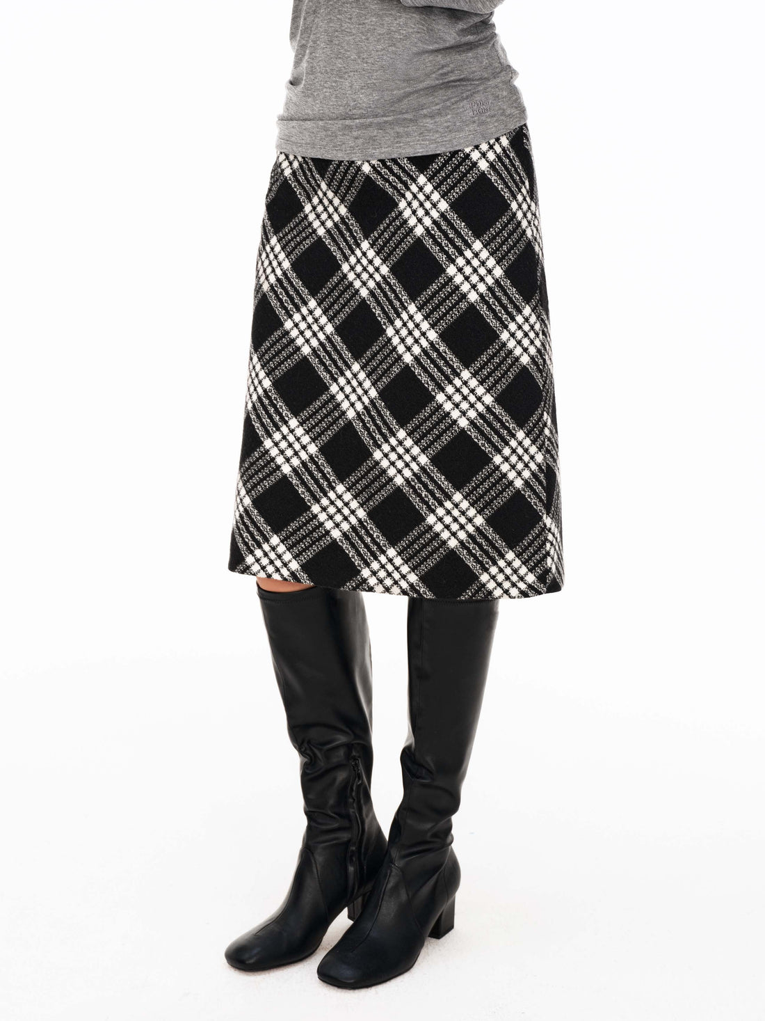 Vintage Plaid Wool-Blend Midi Skirt