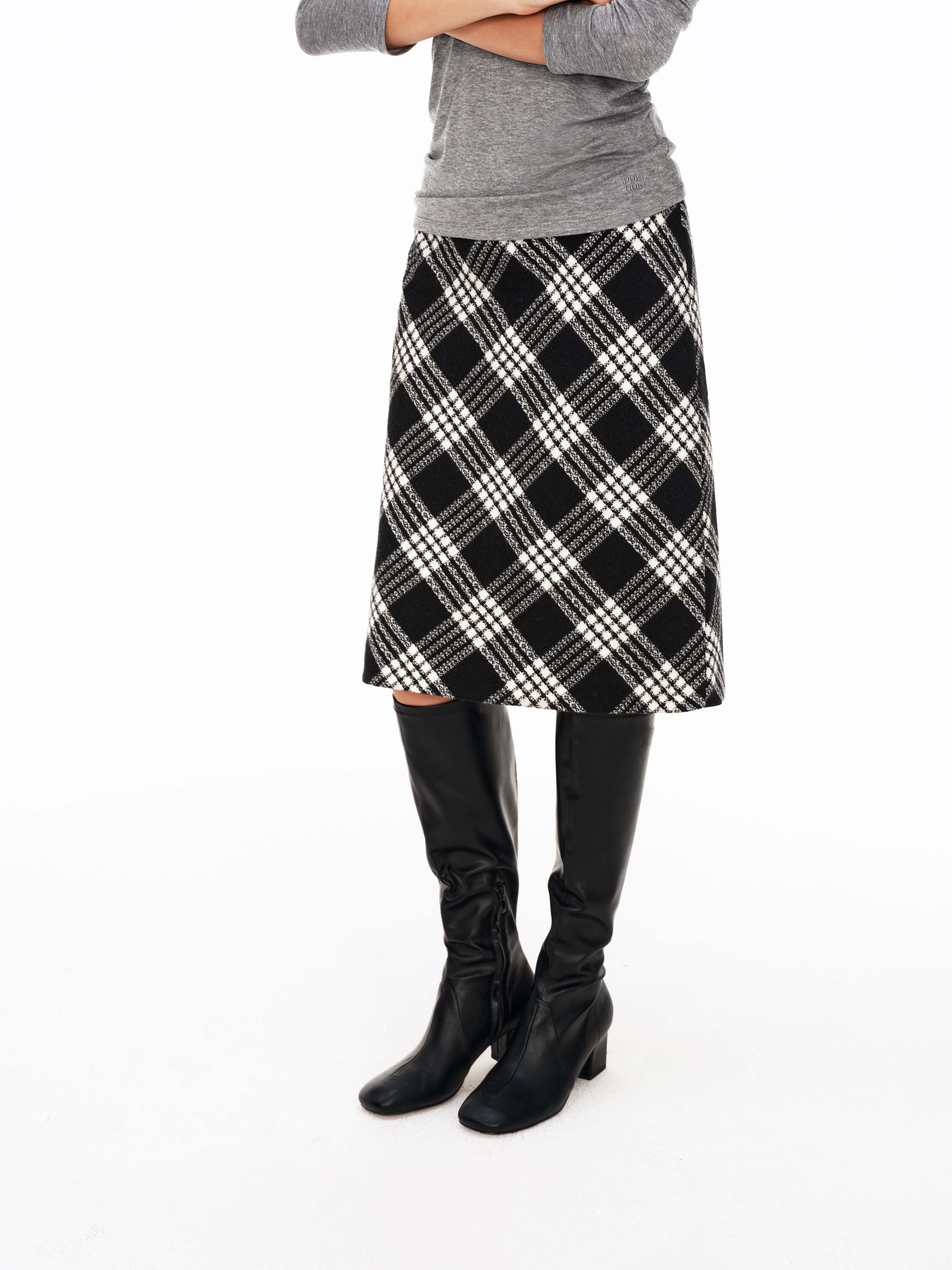 Vintage Plaid Wool-Blend Midi Skirt