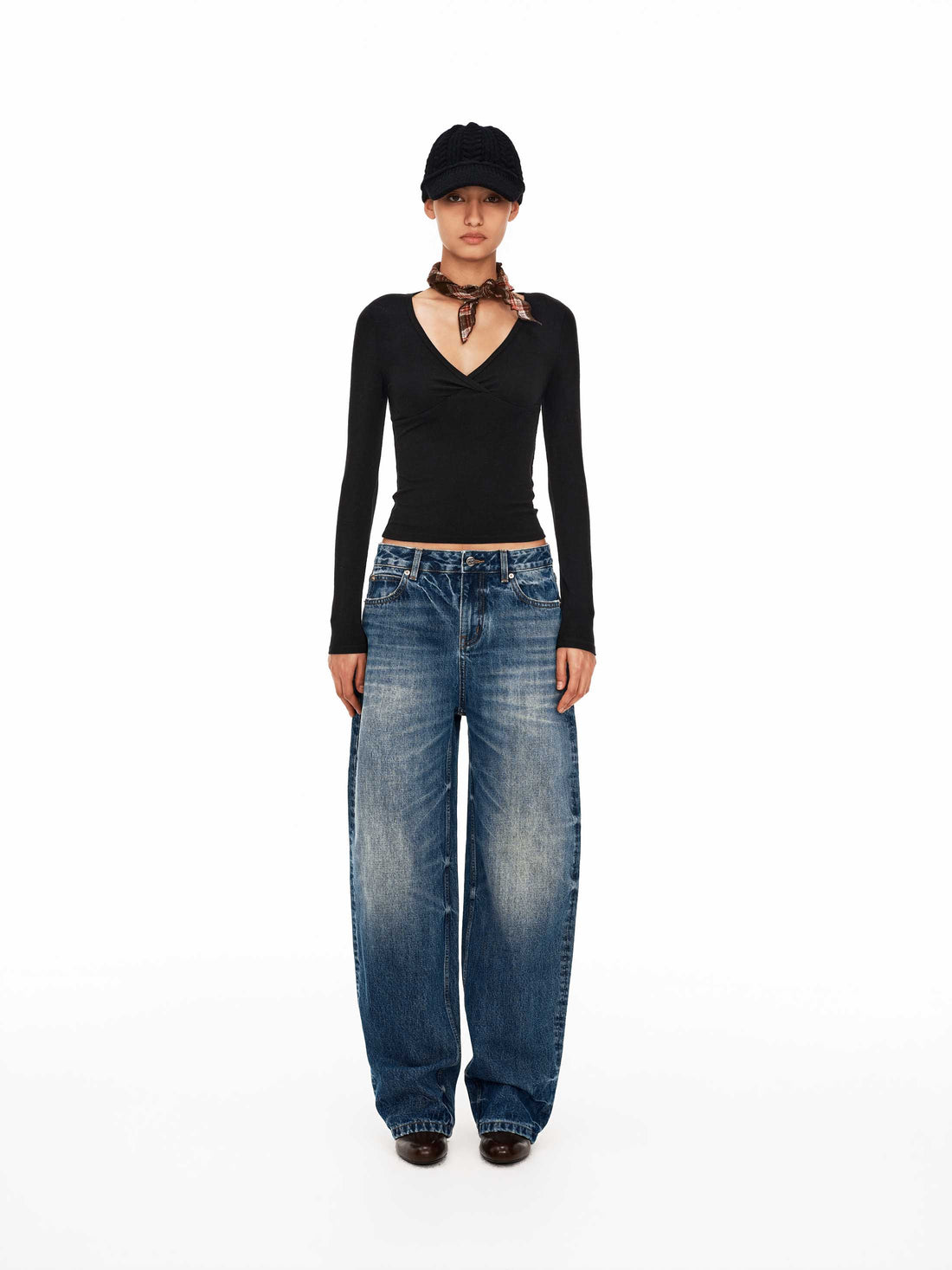 Handcrafted Whisker Mid-Rise Curved Denim Jeans