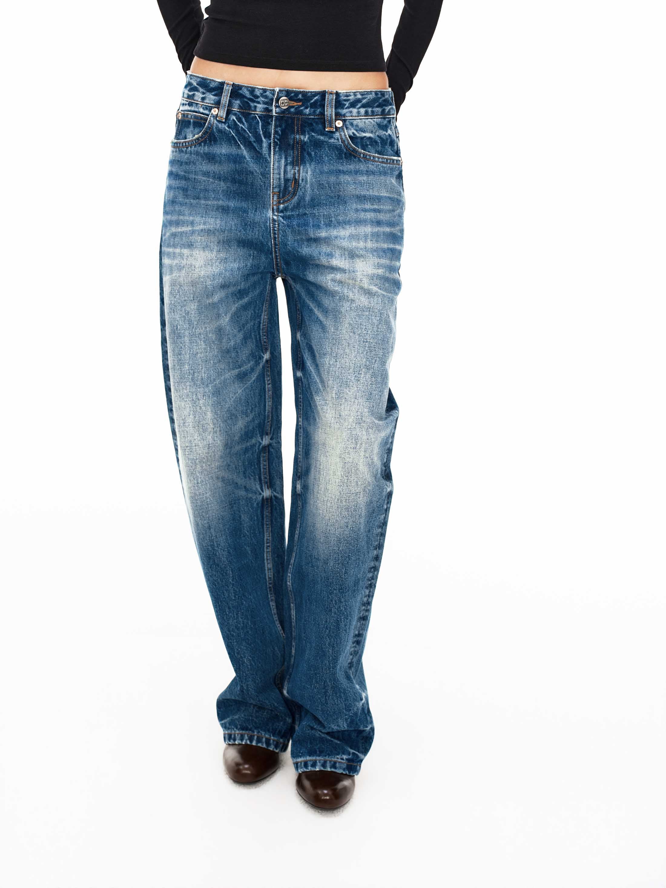 Handcrafted Whisker Mid-Rise Curved Denim Jeans