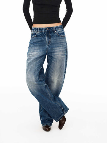 Handcrafted Whisker Mid-Rise Curved Denim Jeans