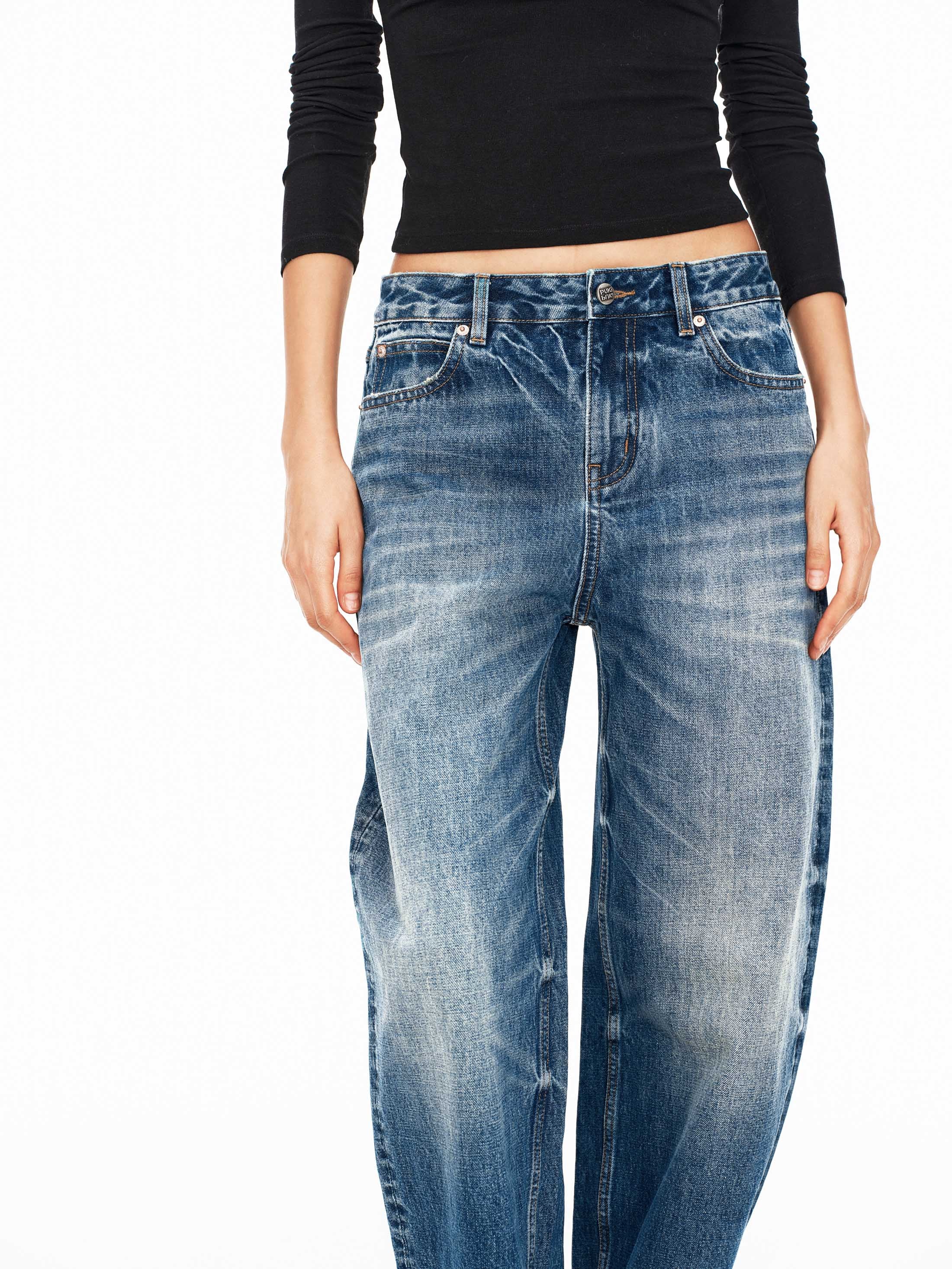 Handcrafted Whisker Mid-Rise Curved Denim Jeans