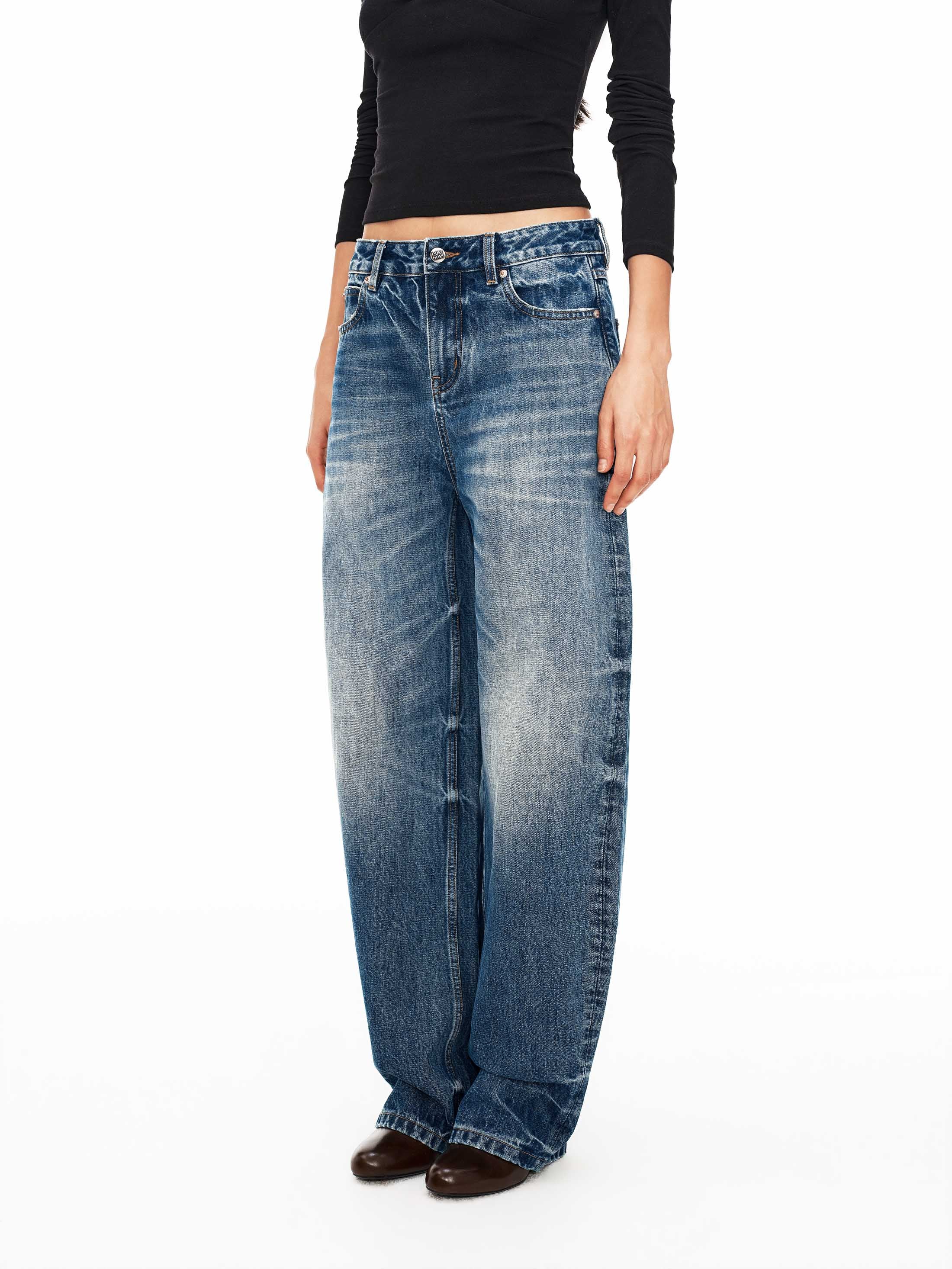 Handcrafted Whisker Mid-Rise Curved Denim Jeans