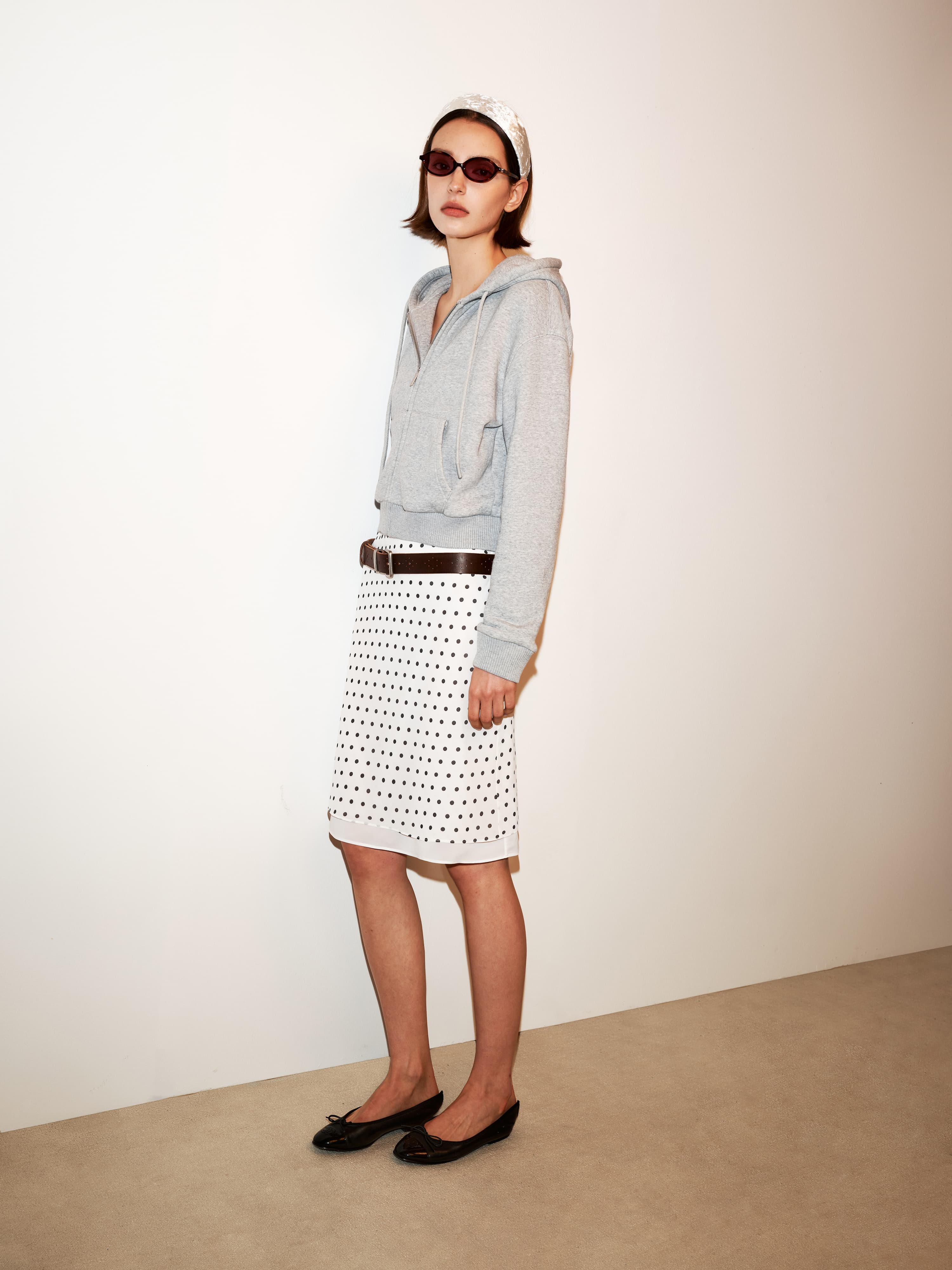 Vintage Polka Dot Chiffon Midi Skirt