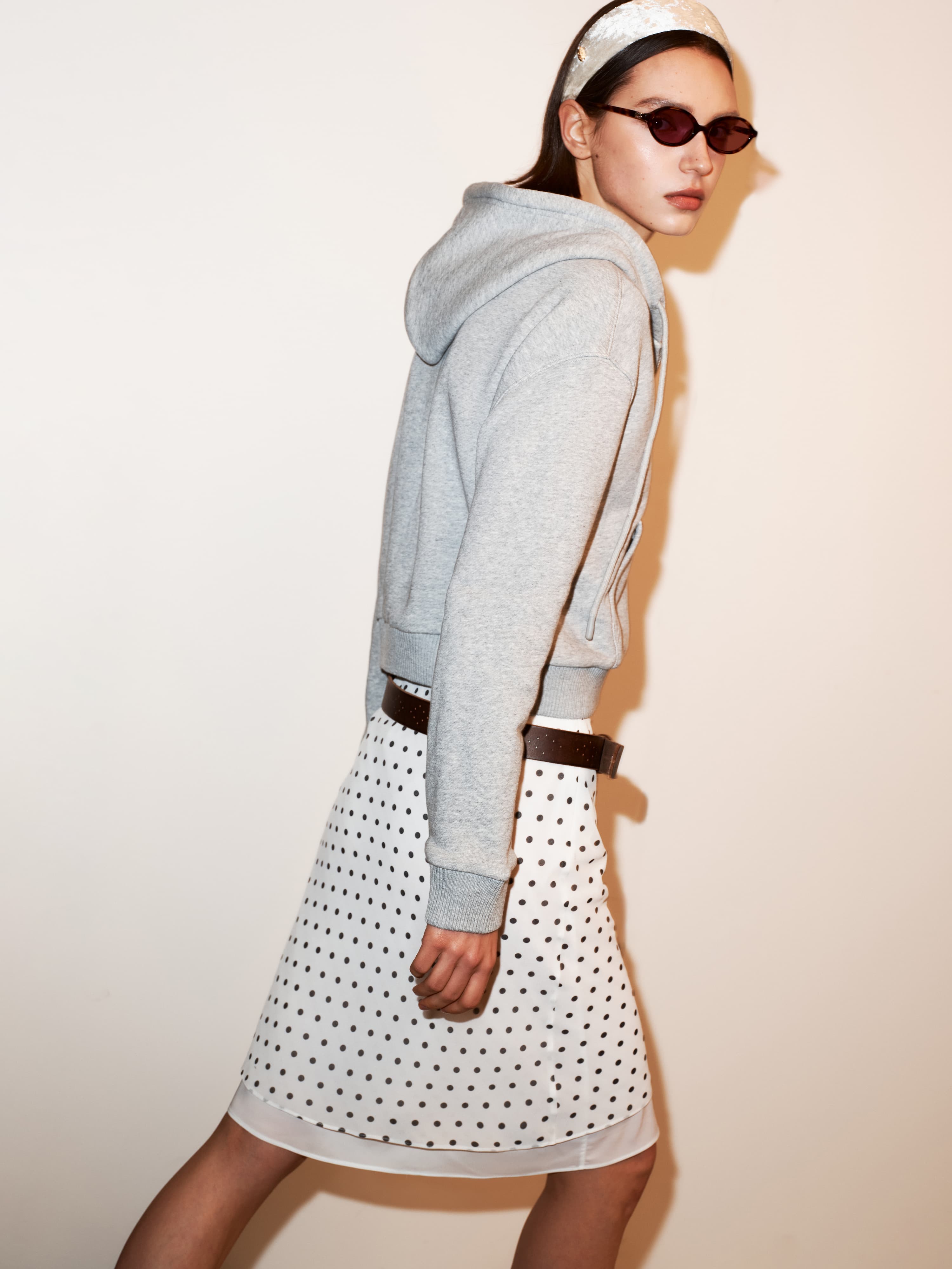 Vintage Polka Dot Chiffon Midi Skirt