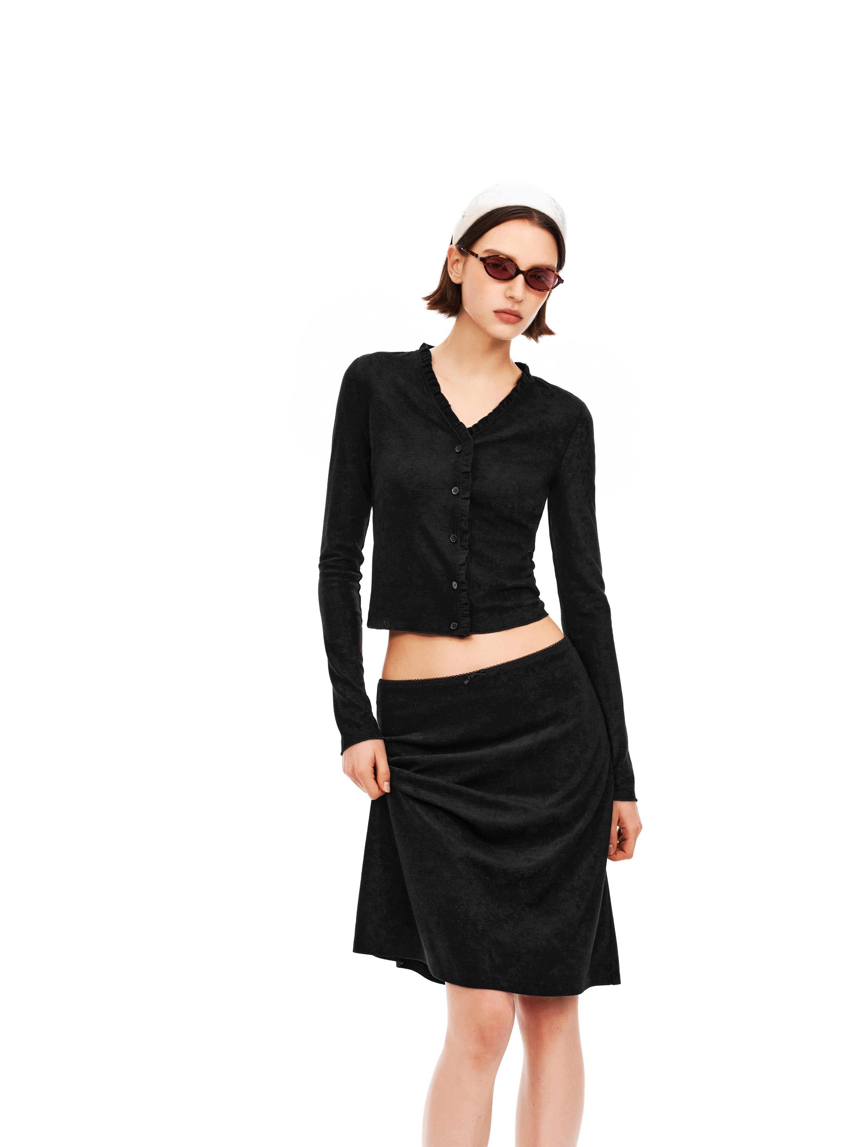 Textured Knit Scallop Top & Bow Skirt Set