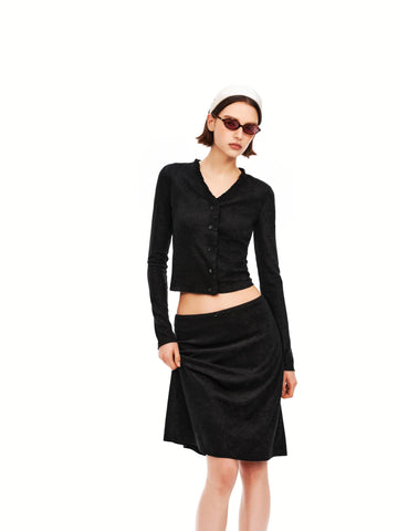 Textured Knit Scallop Top & Bow Skirt Set