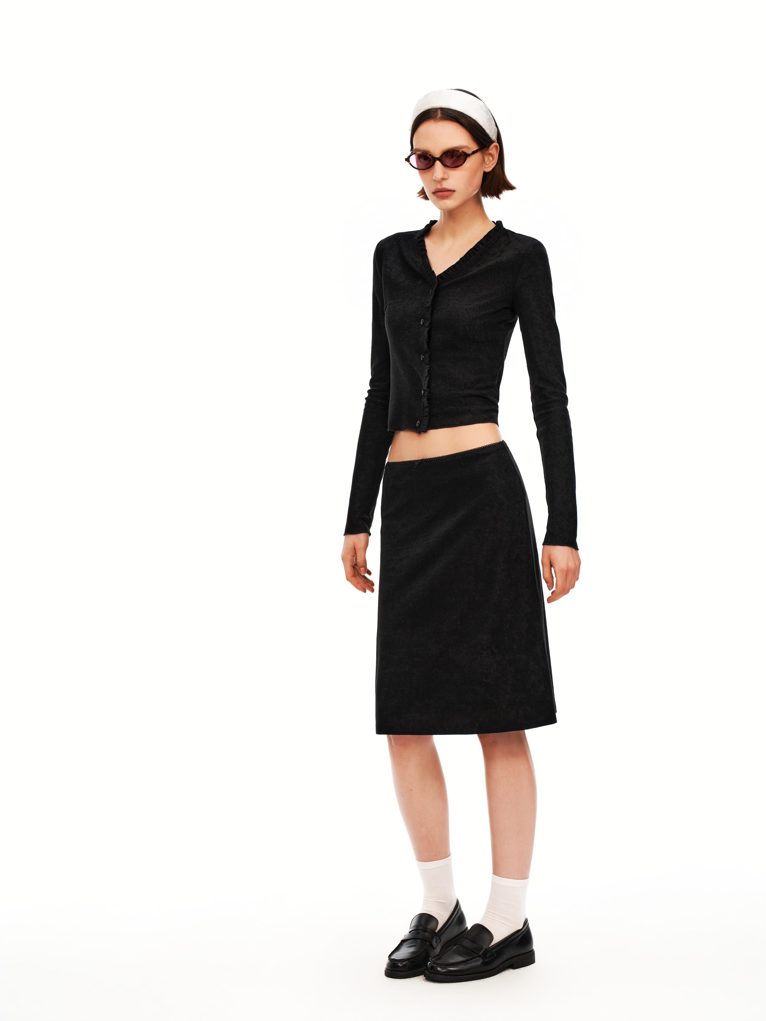 Textured Knit Scallop Top & Bow Skirt Set