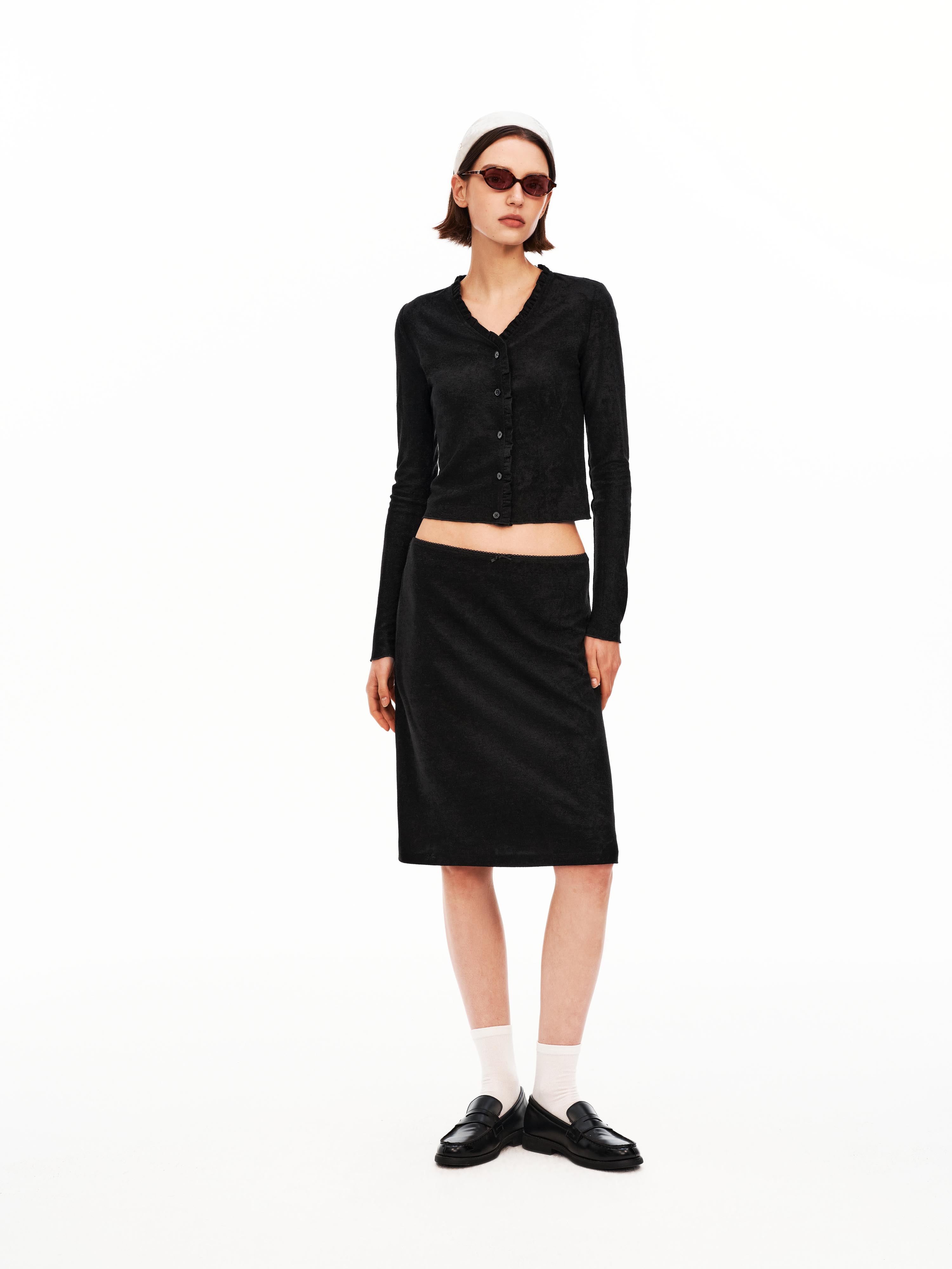 Textured Knit Scallop Top & Bow Skirt Set