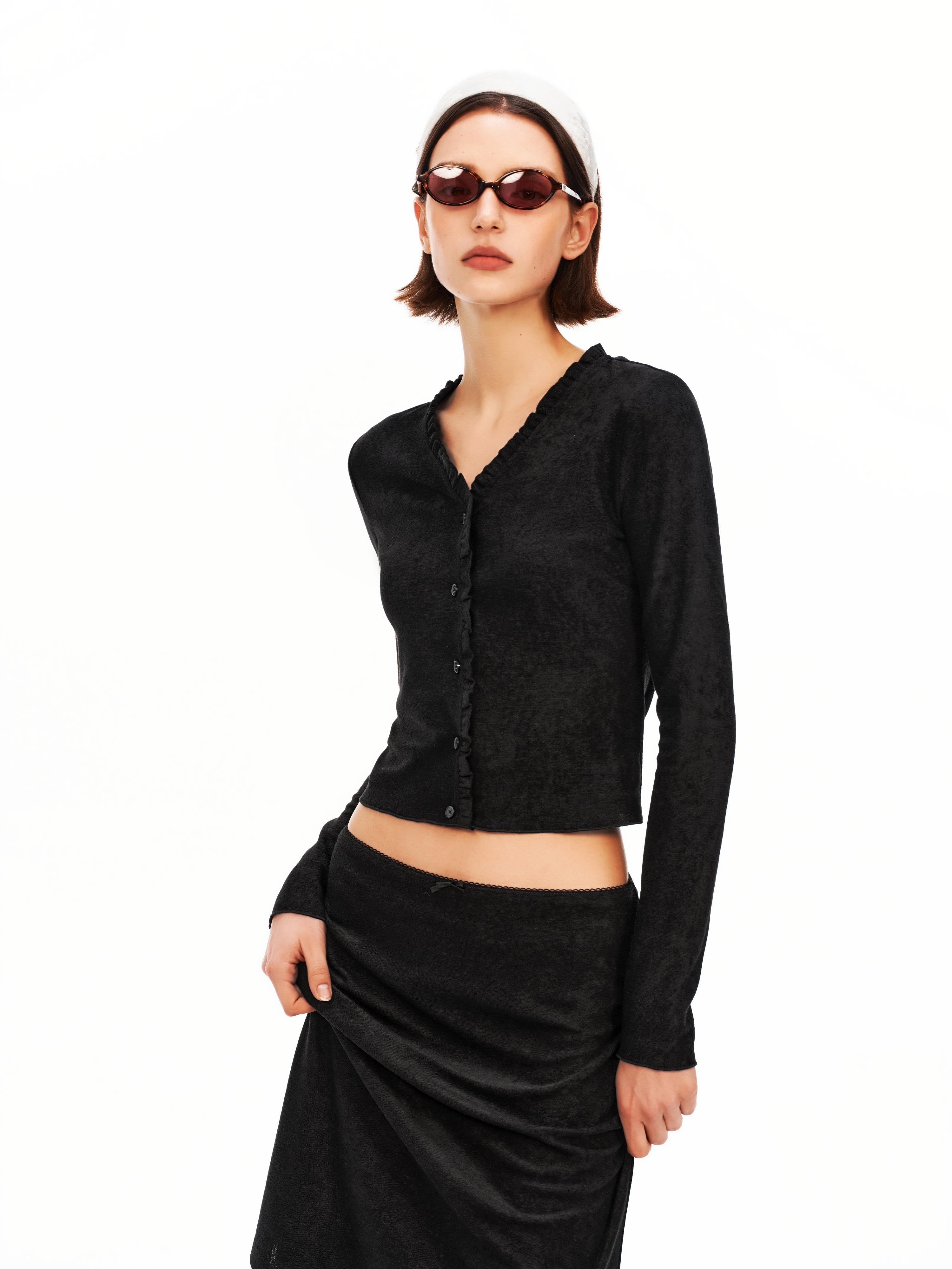 Textured Knit Scallop Top & Bow Skirt Set