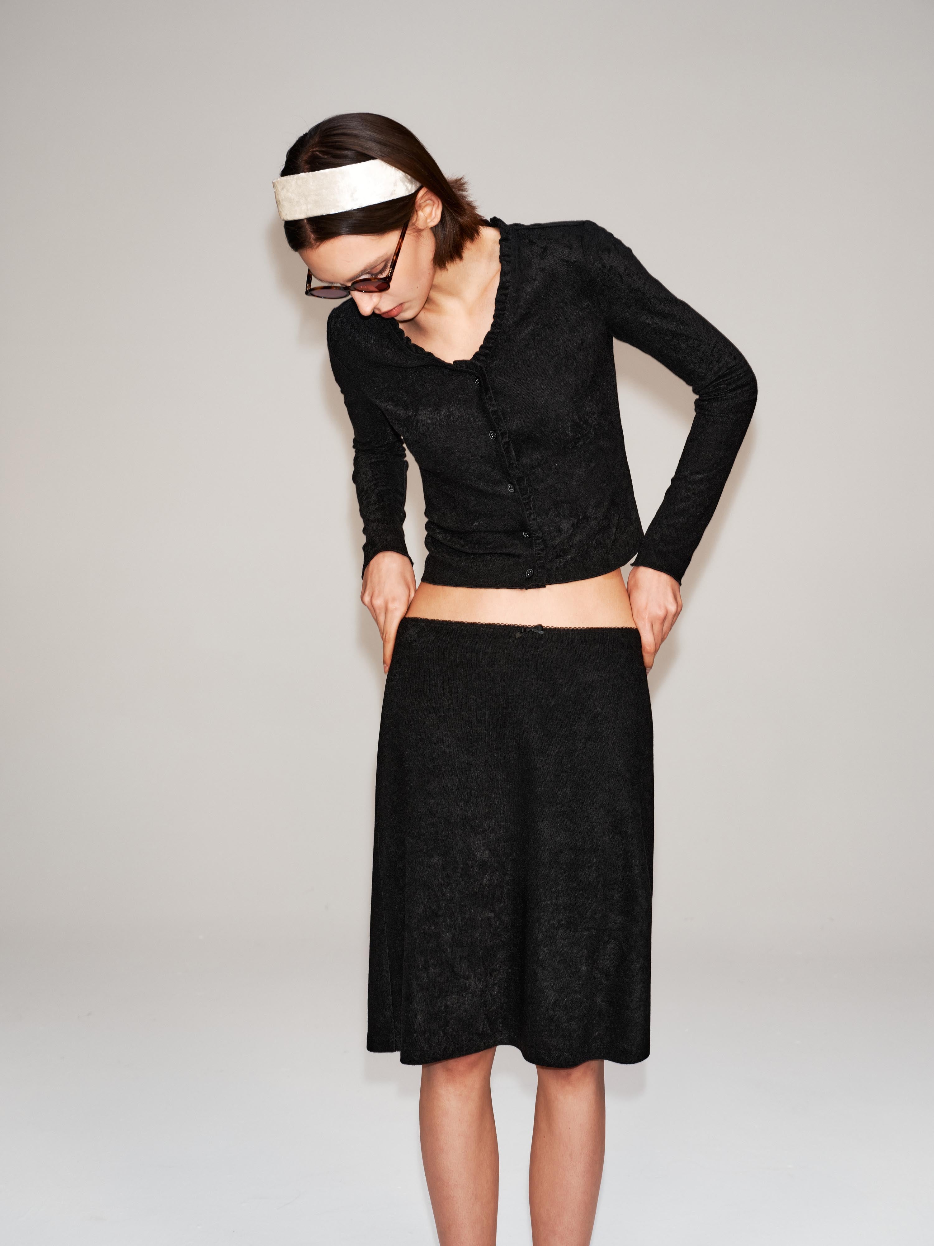 Textured Knit Scallop Top & Bow Skirt Set