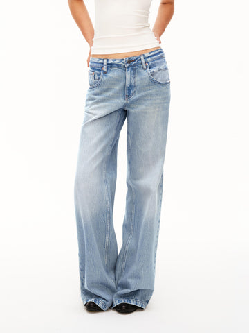 Low Rise Textured Wide Leg Jeans