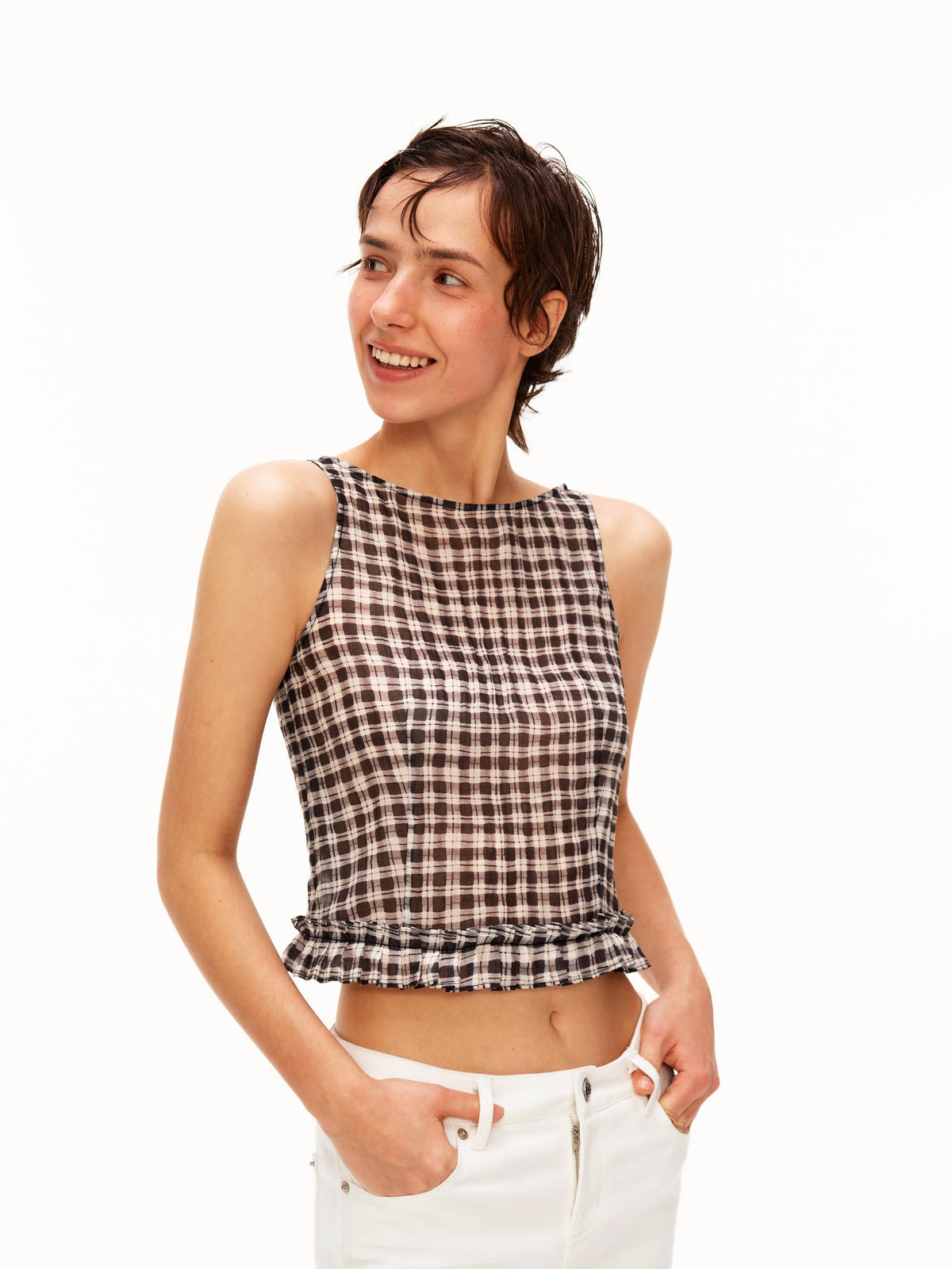 Sheer Gingham Lace Tank