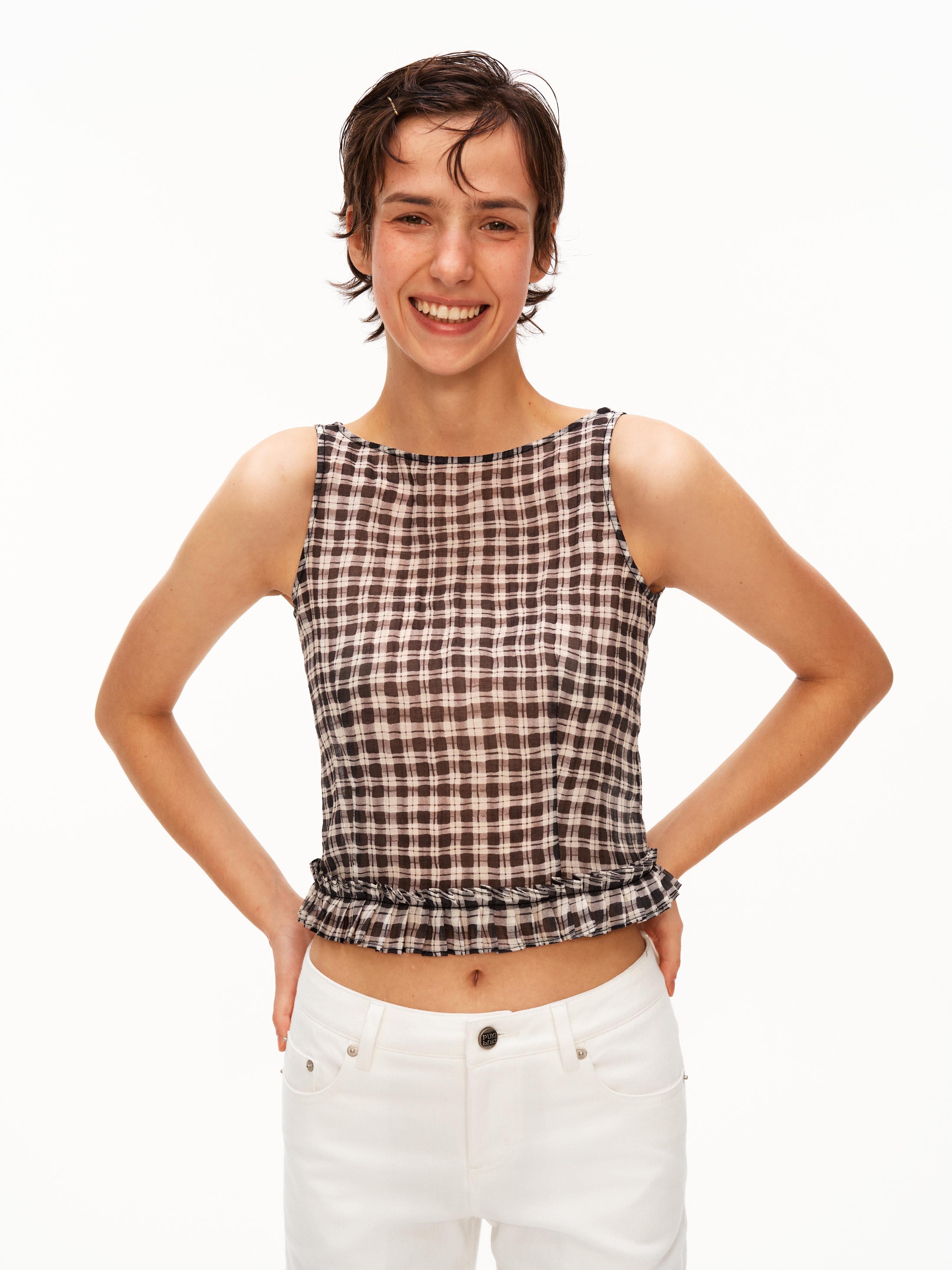 Sheer Gingham Lace Tank