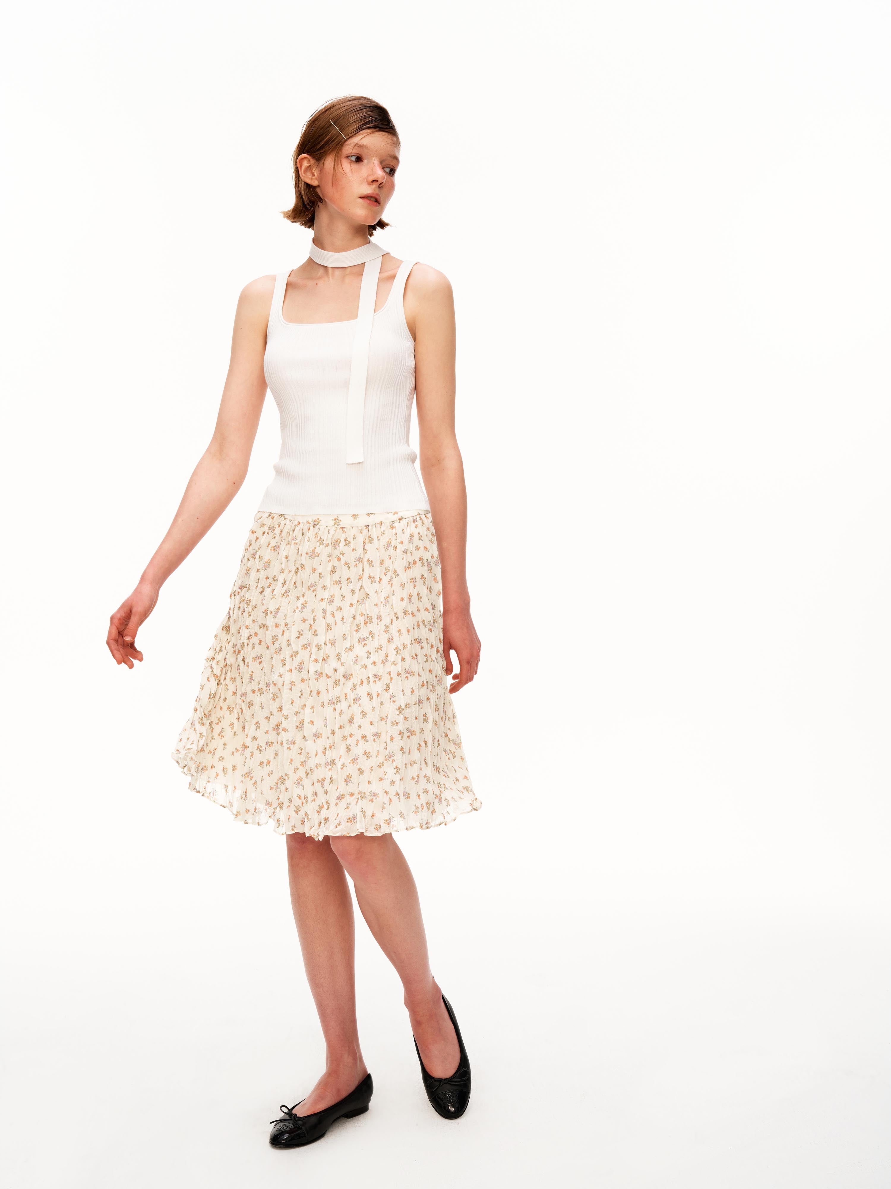 Floral Crinkle Midi Skirt
