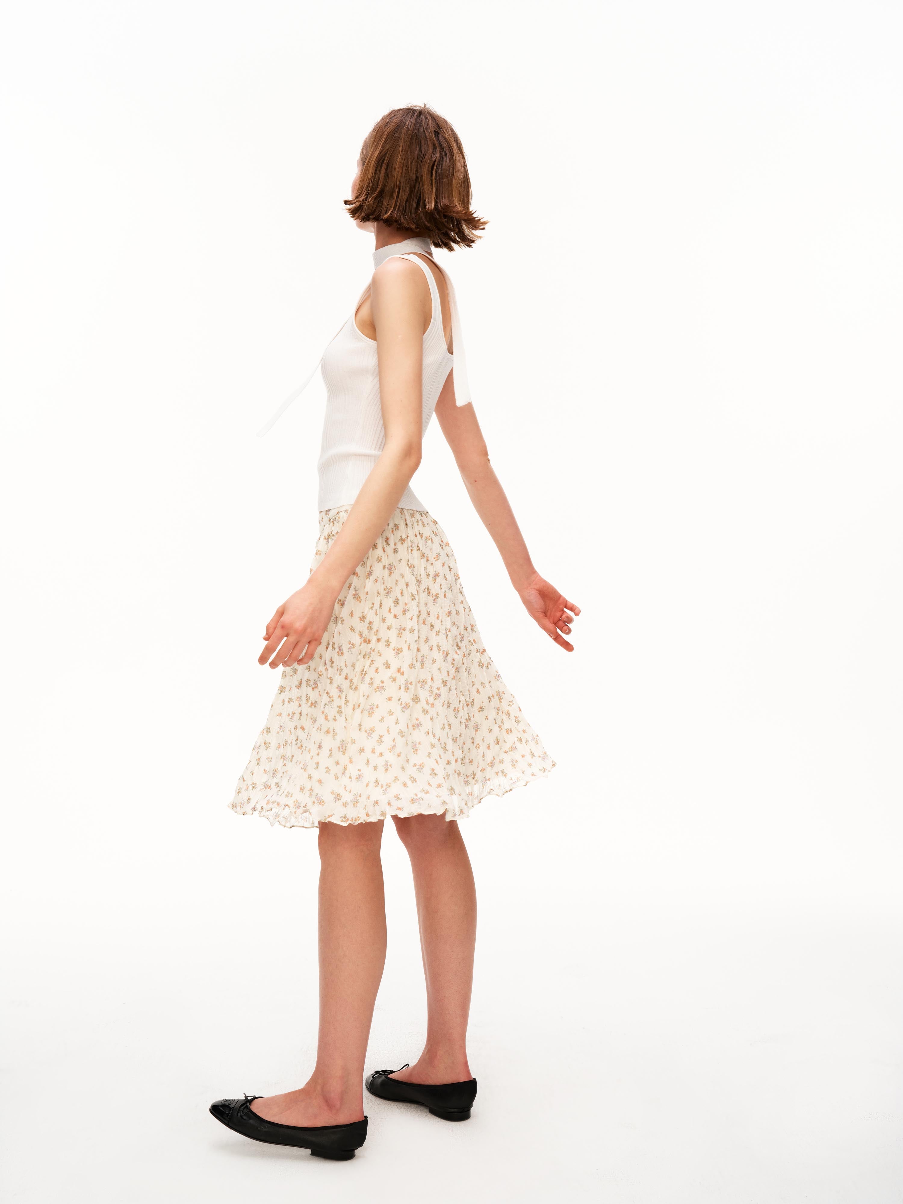 Floral Crinkle Midi Skirt