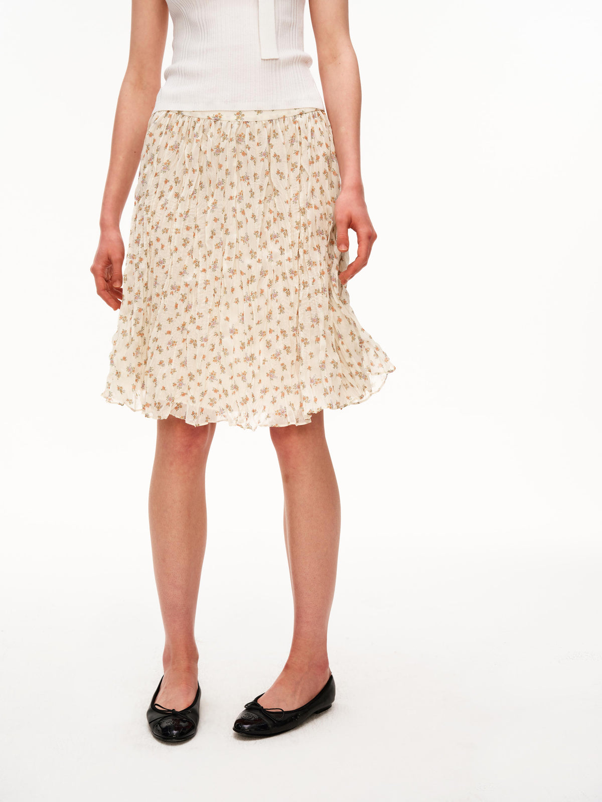 Floral Crinkle Midi Skirt