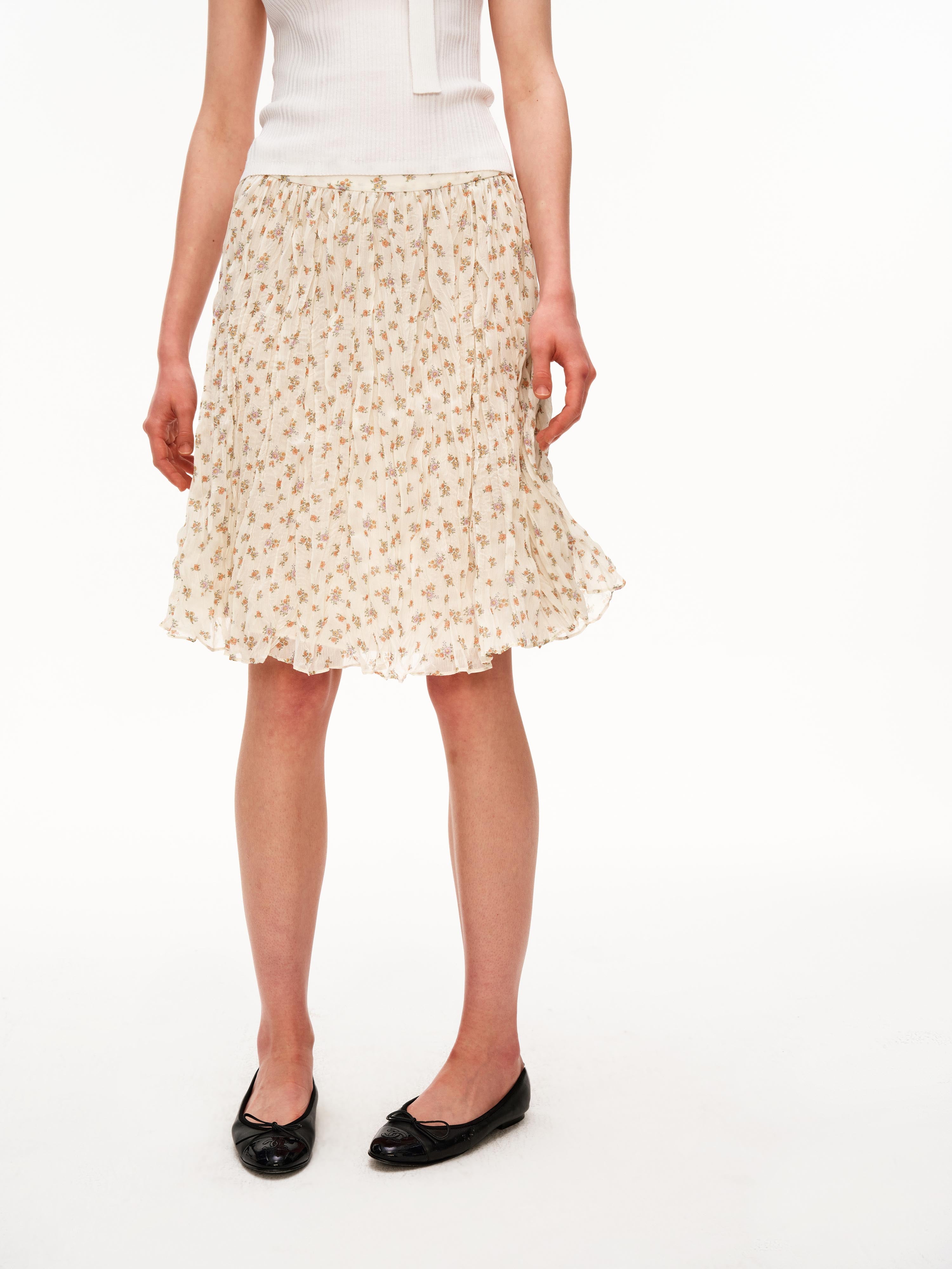 Floral Crinkle Midi Skirt